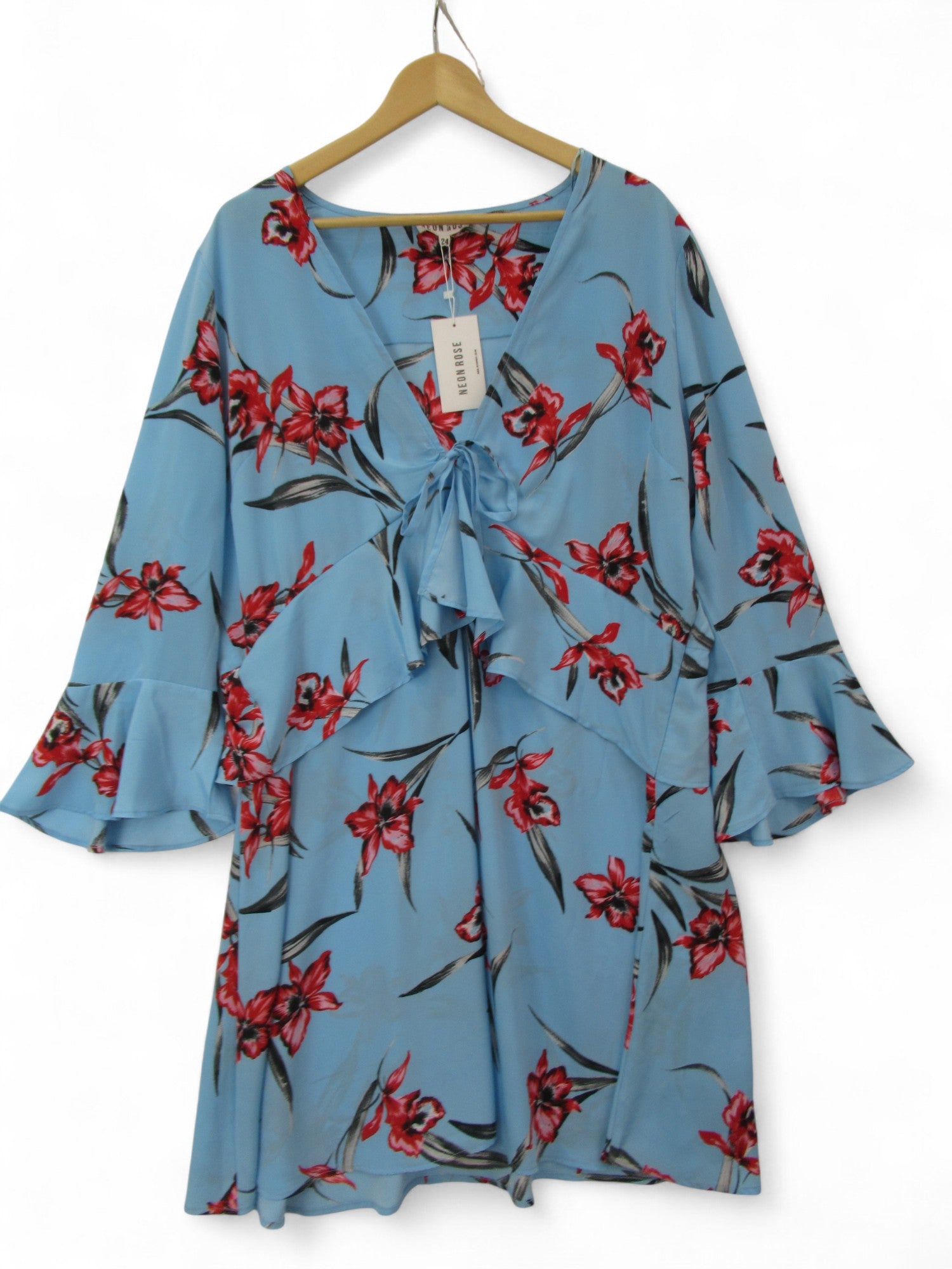 front image for Neon Rose Floral Dress UK 24 Blue Red Womenswear | Pre-loved
