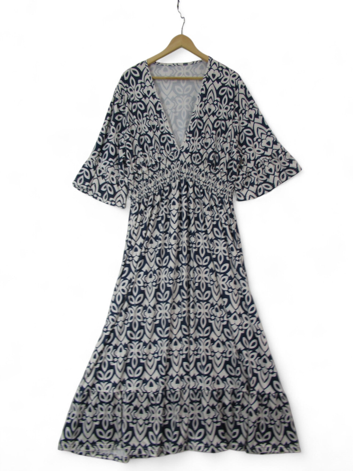 front image for Maxi Dress Navy White Dress 5XL Geometric Womenswear | Pre-loved 