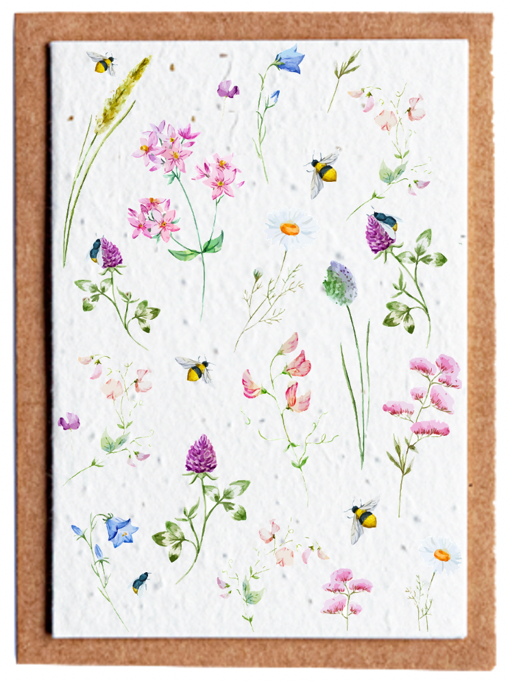 Meadow Flowers Recycled Paper Plantable Greetings Card- 5 pack