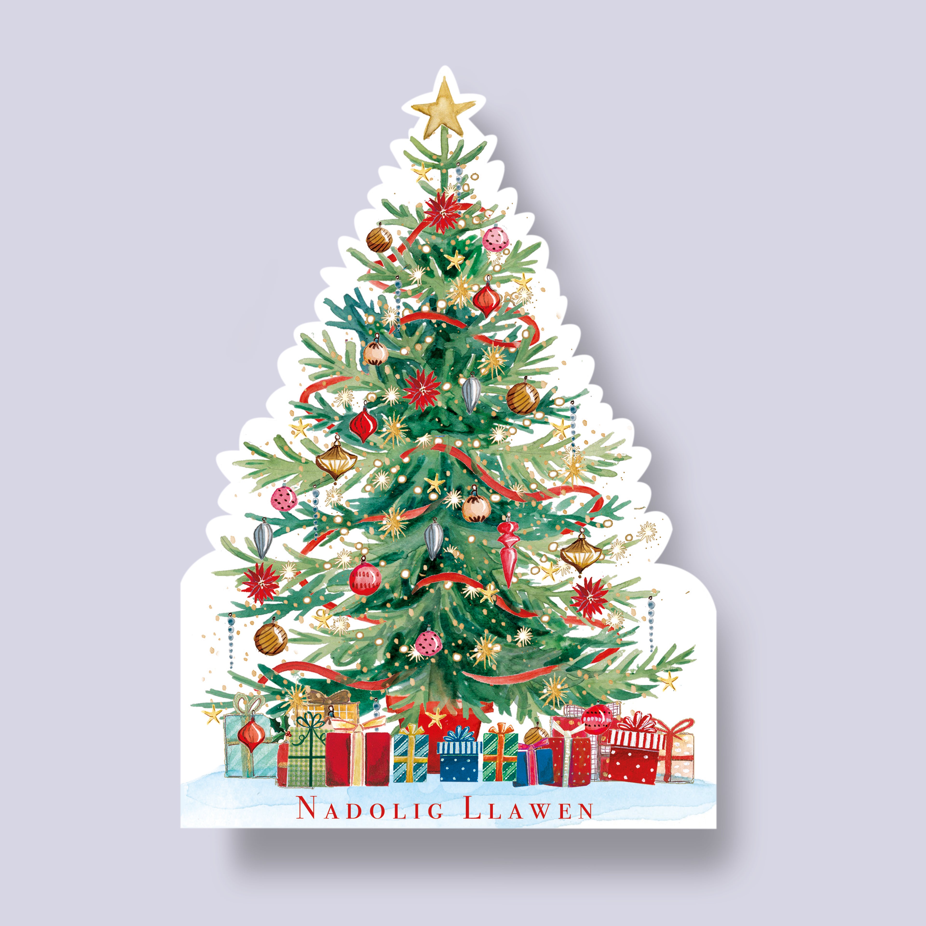 Coeden Nadolig - Welsh pack of 10 charity Christmas cards with envelopes