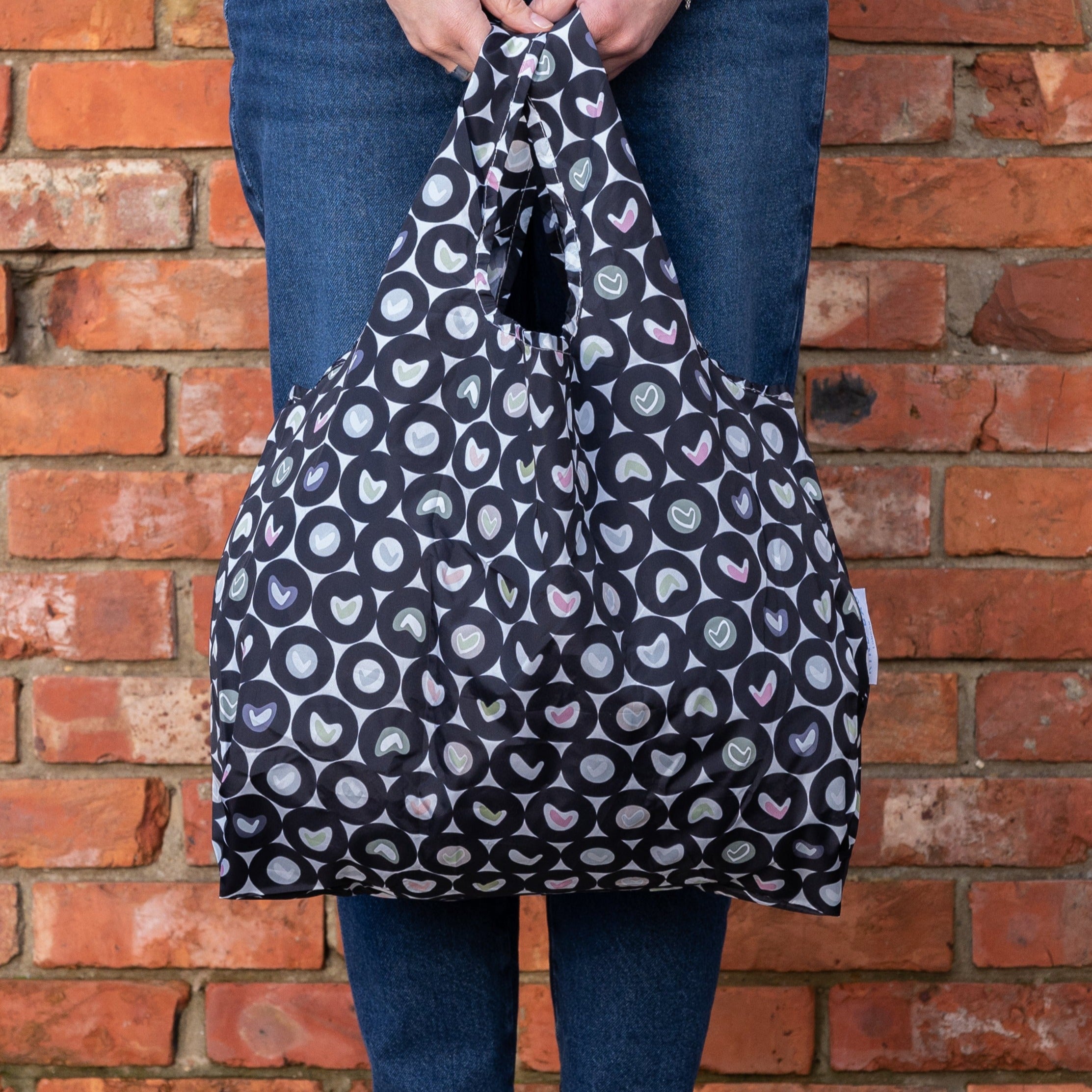 Sue Timney- Dark Hearts - Recycled Packable Shopping Bag