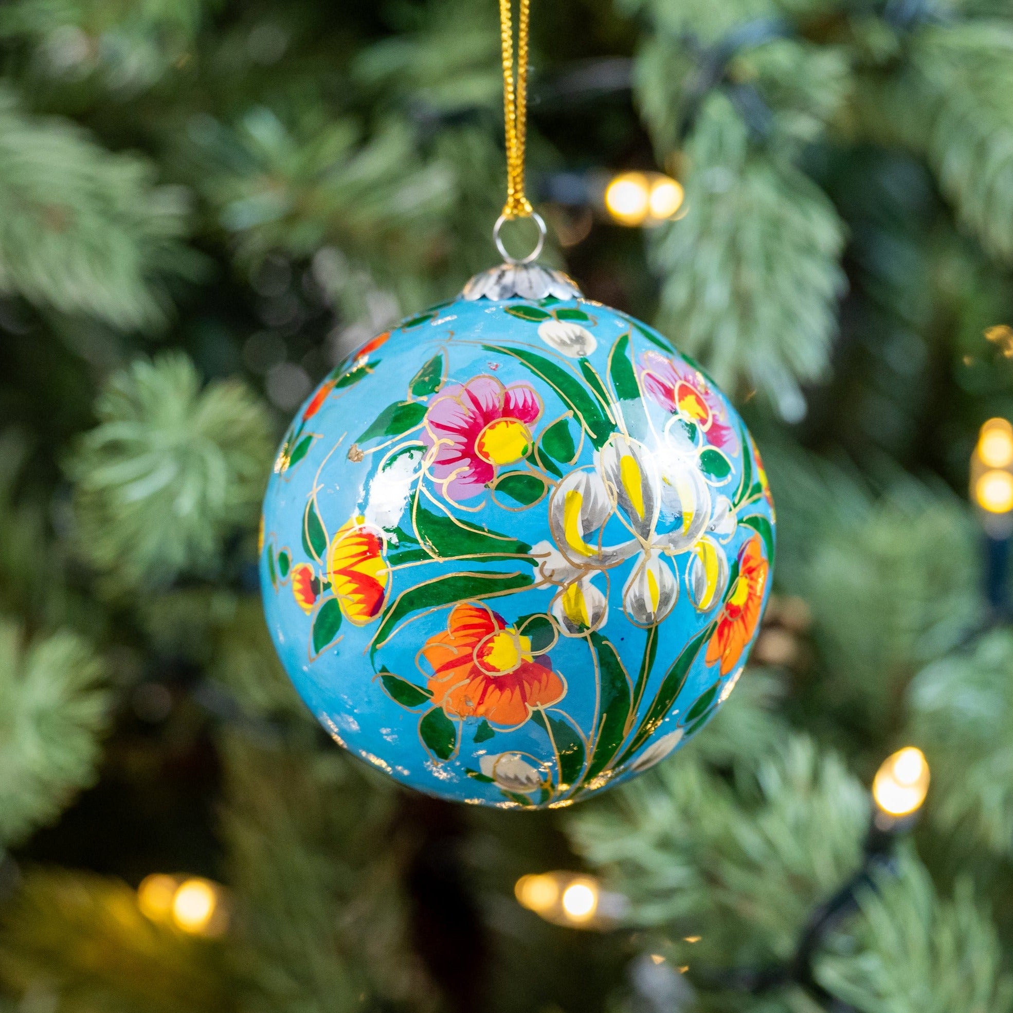 Tulip Heaven Turquoise Hand Painted Christmas Bauble | British Red Cross Shop