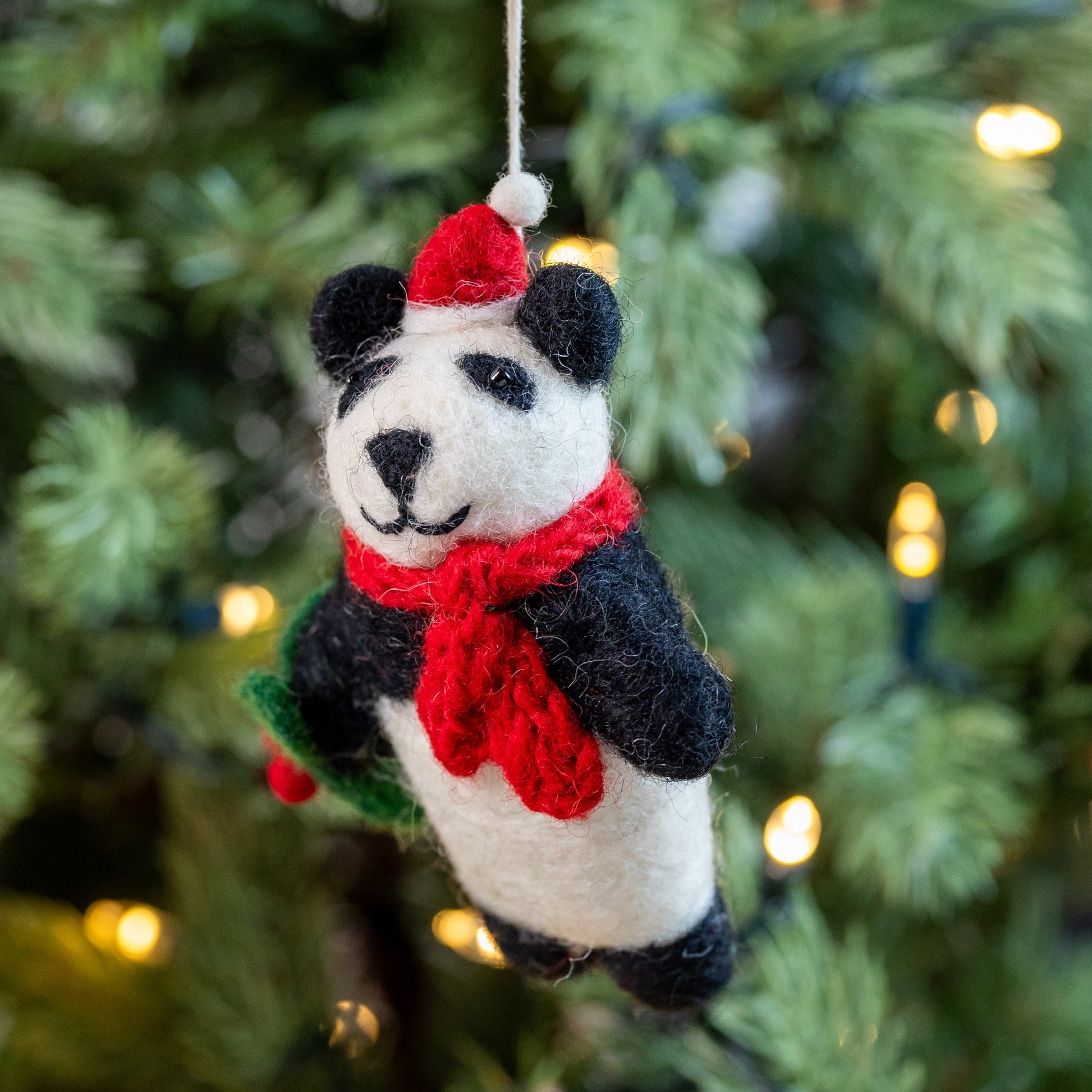 Panda with Holly Sprig | Handmade Christmas Decoration