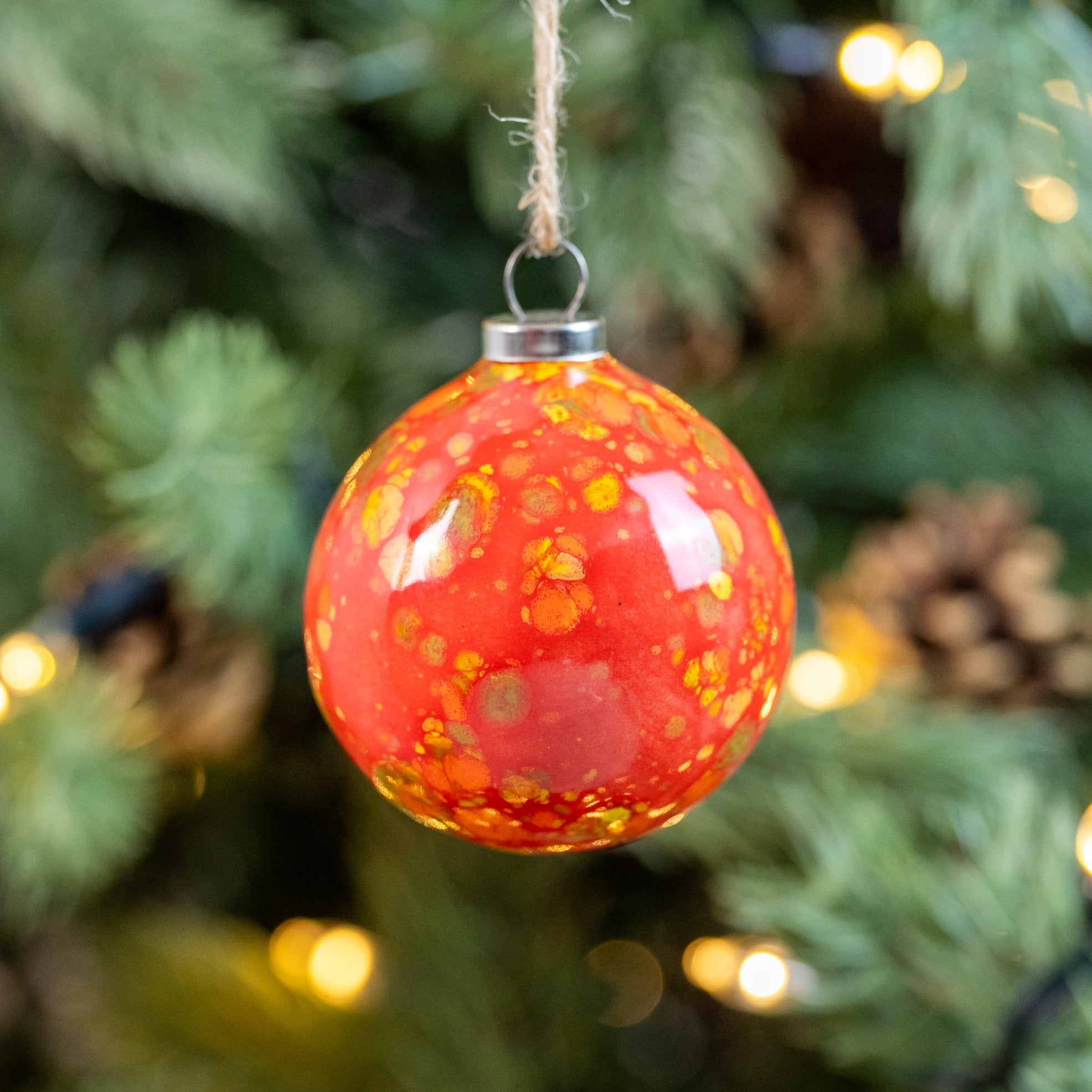 Red Hand-Painted Ceramic Bauble | Round Shape