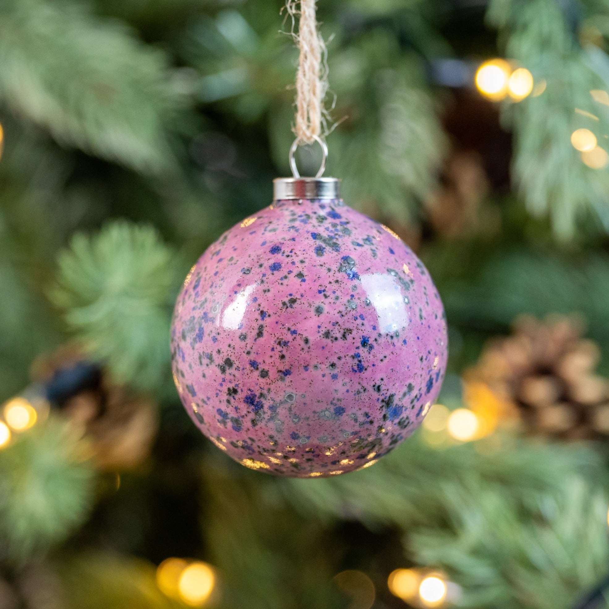 Pink & Grey Hand-Painted Ceramic Bauble | Round Shape