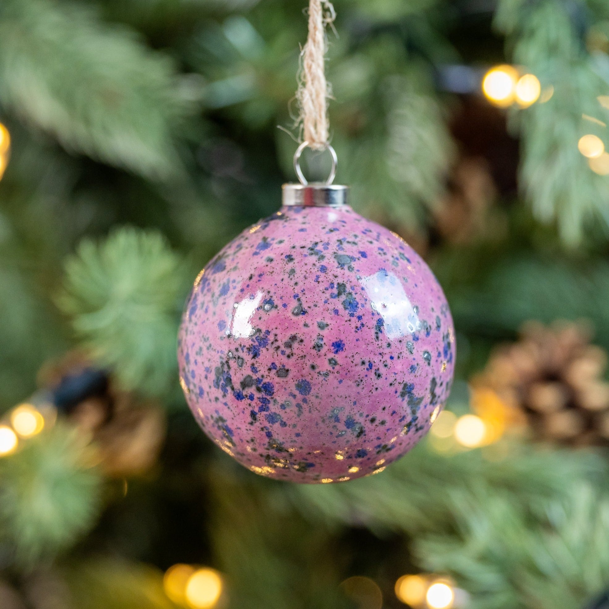 Pink & Grey Hand-Painted Ceramic Bauble | Round Shape