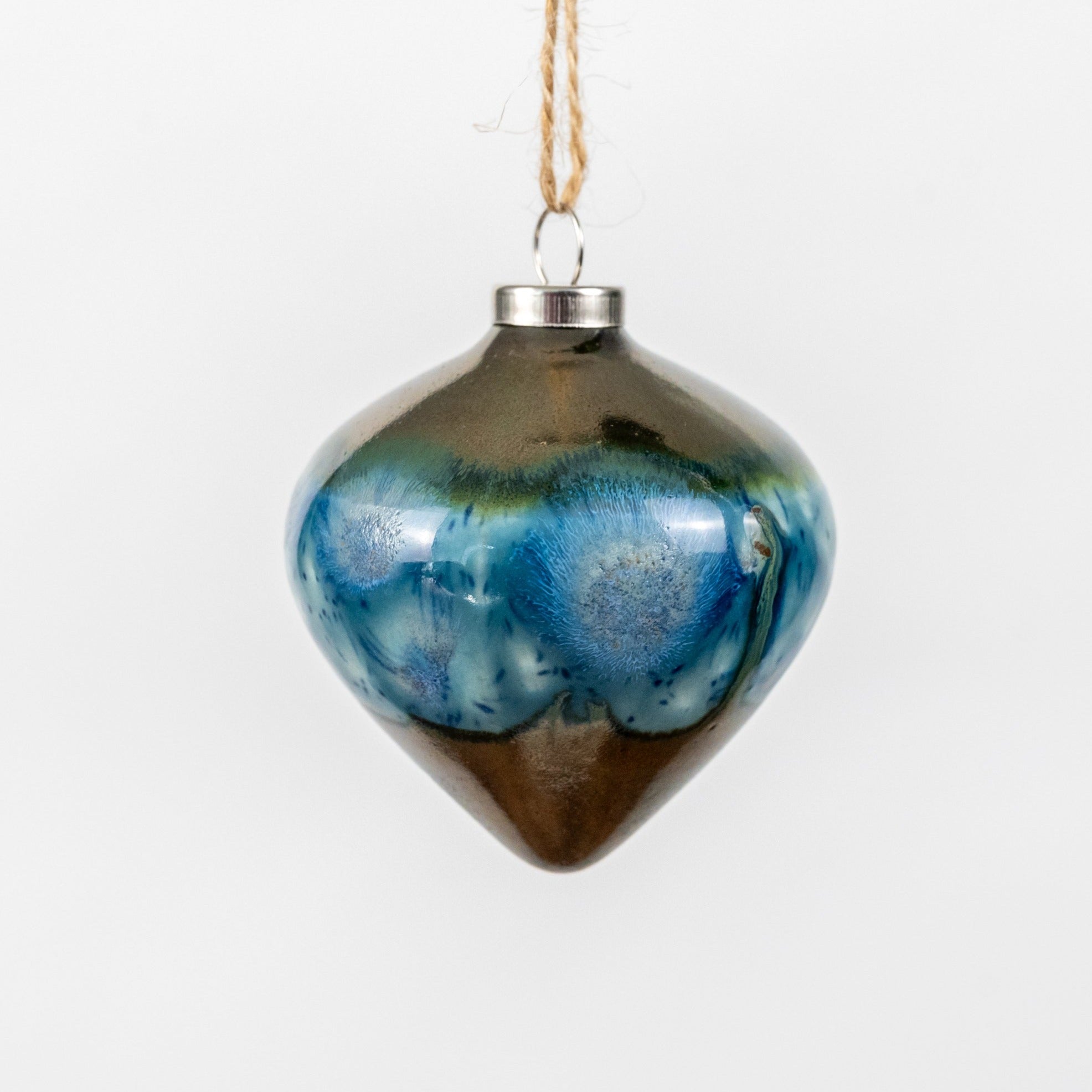 Blue & Grey Hand-Painted Ceramic Bauble | Diamond Shape