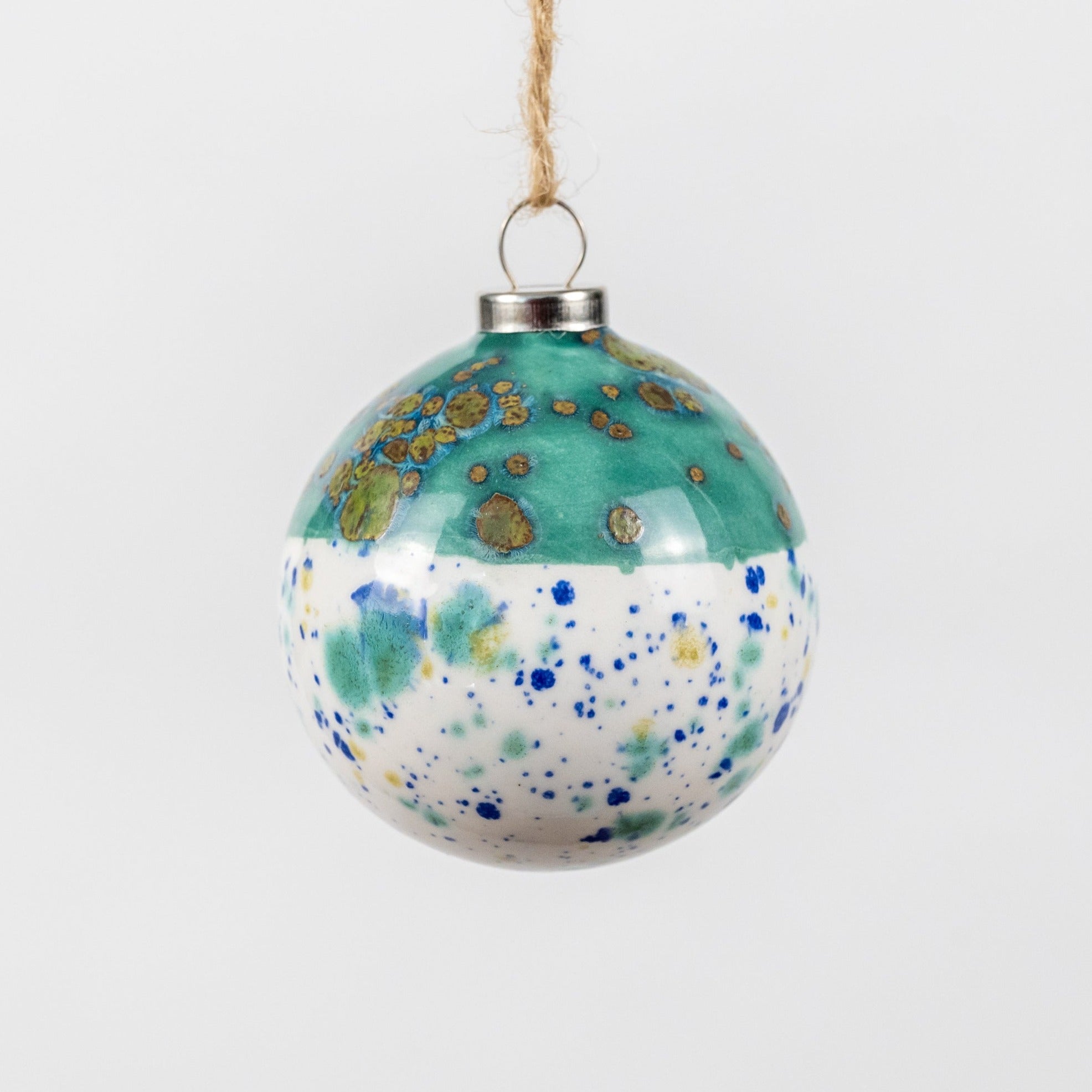 Turquoise & White Hand-Painted Ceramic Bauble | Round Shape