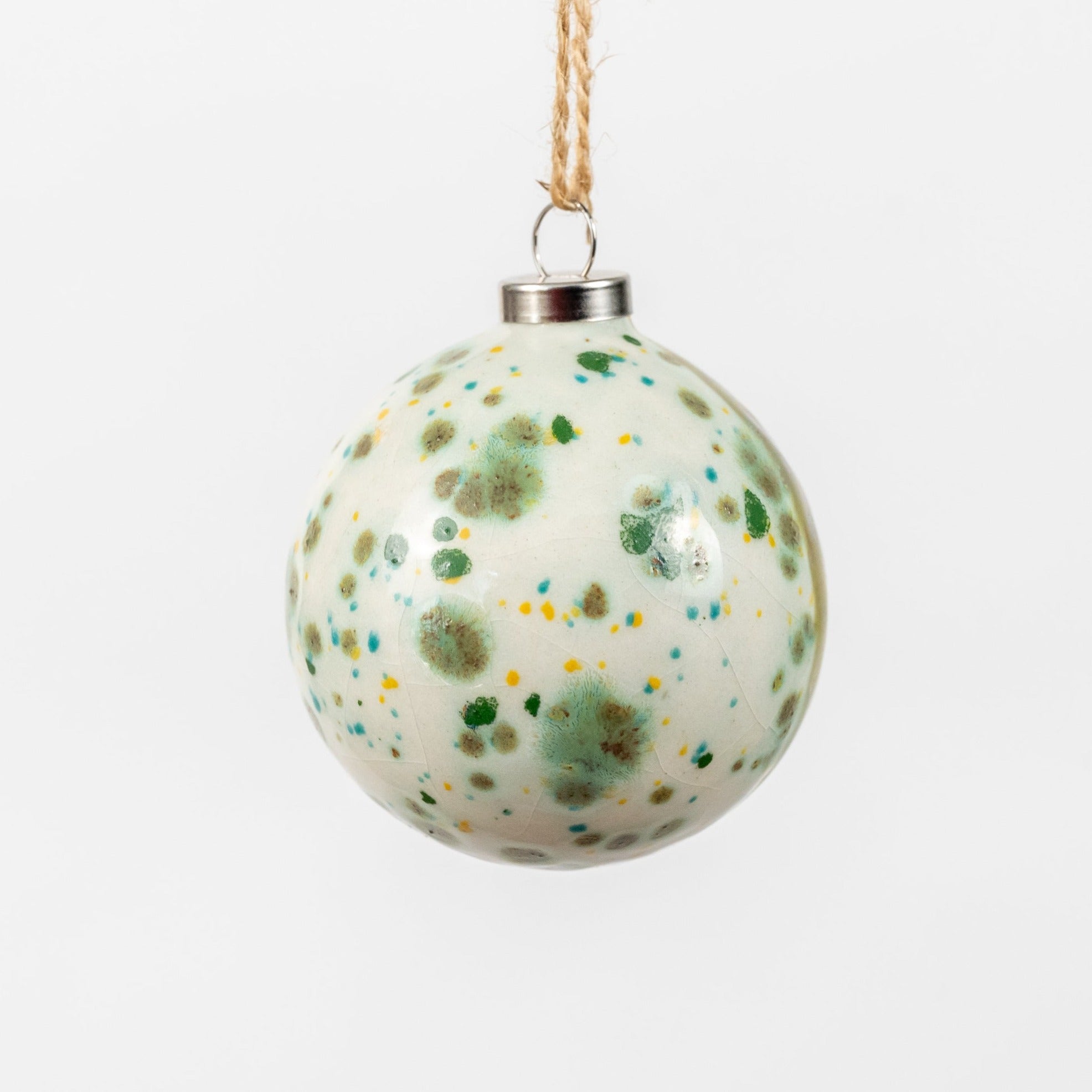 Green Hand-Painted Ceramic Bauble | Round Shape