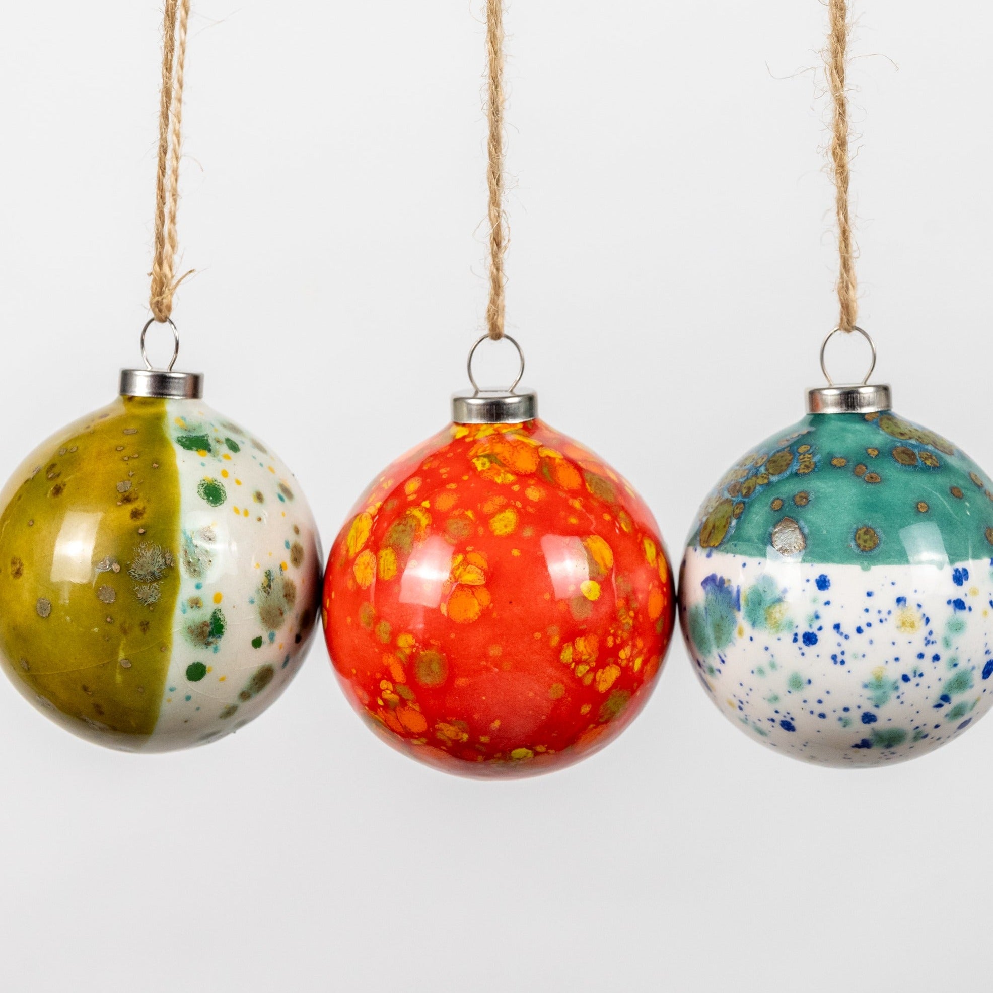 Red Hand-Painted Ceramic Bauble | Round Shape