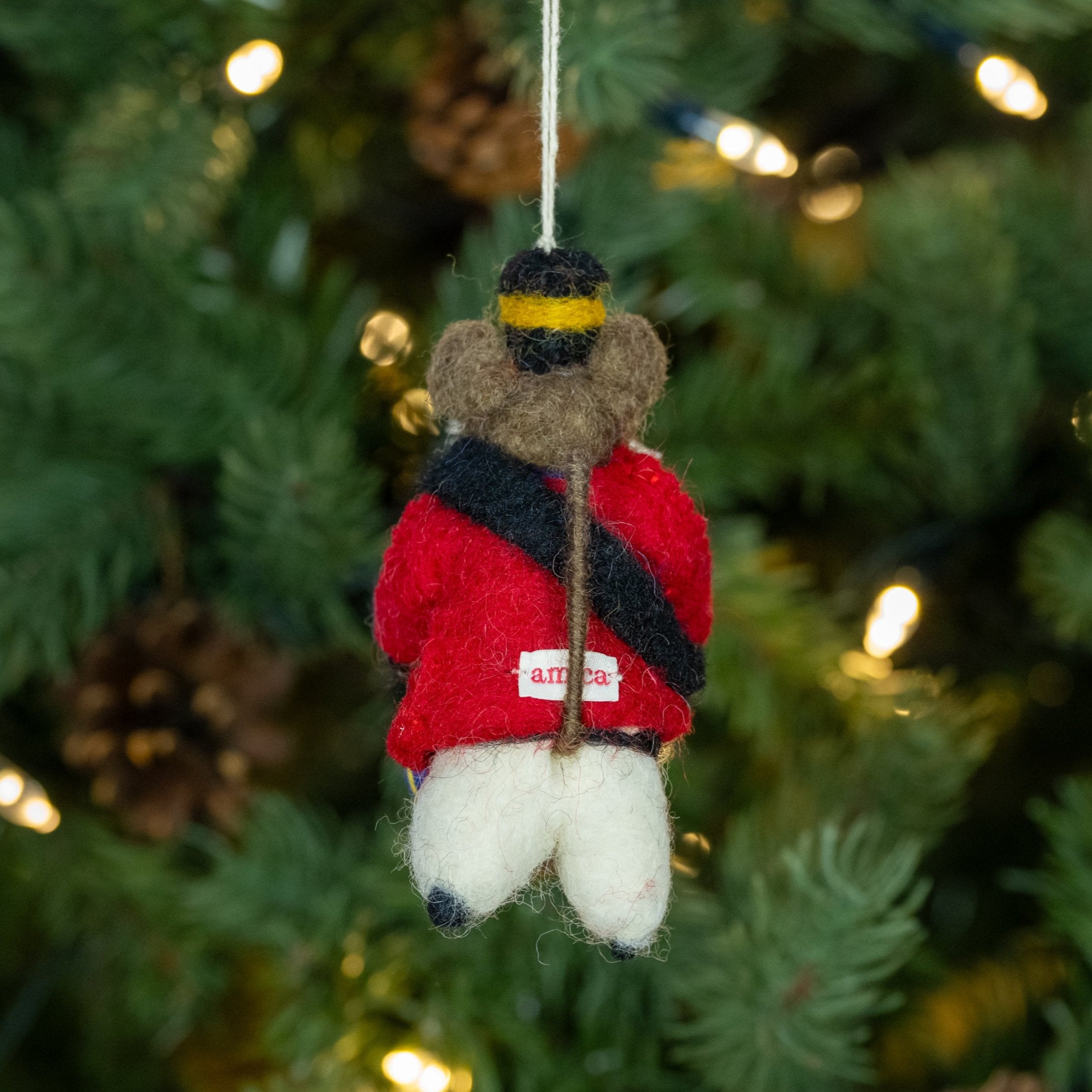 Back image of Drummer mouse drumming handmade felt Christmas decoration