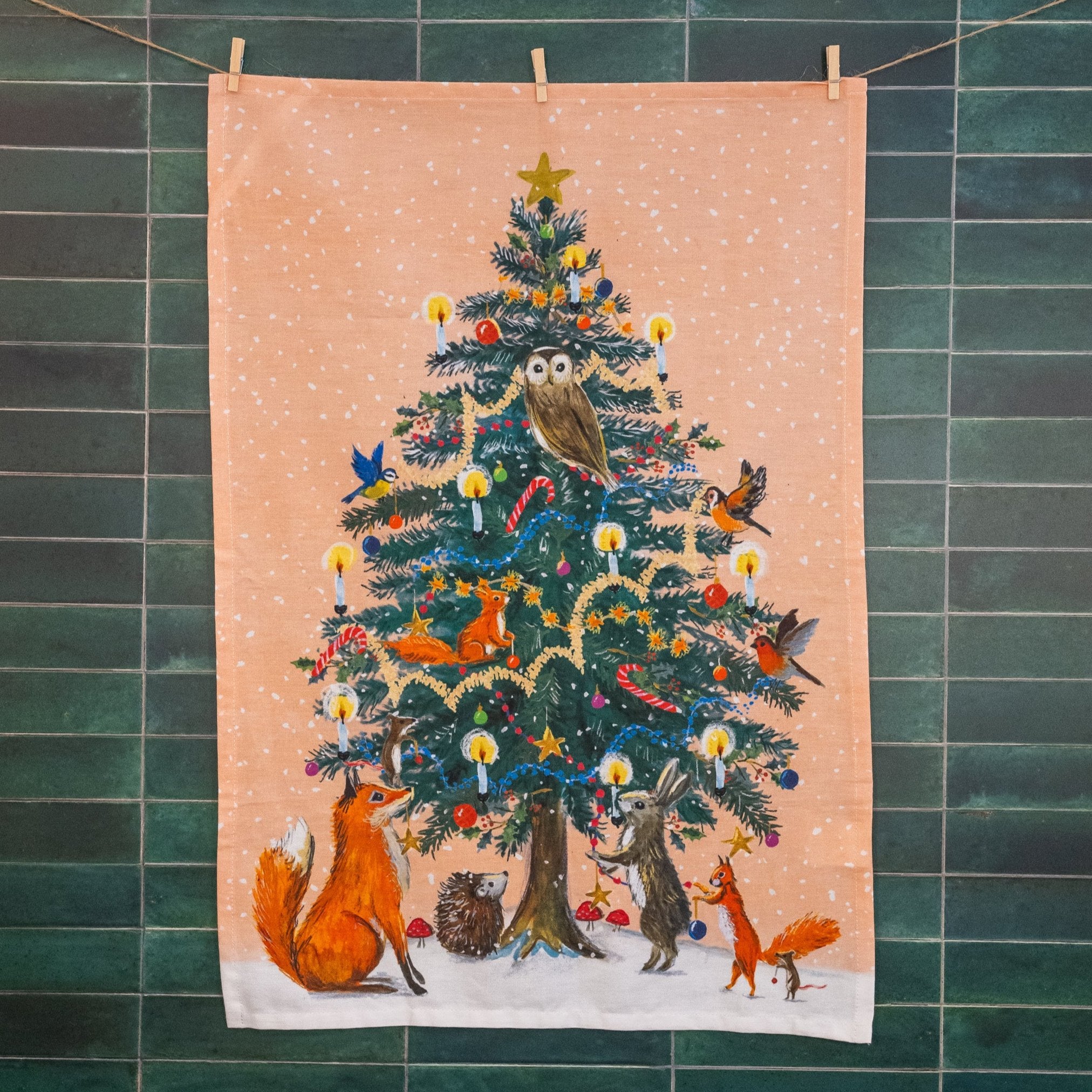 Winter woodland recycled cotton tea towel