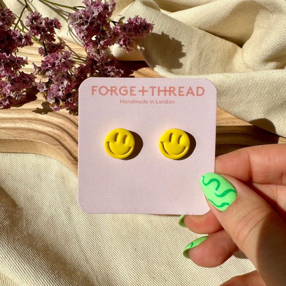 Smiley yellow stud Earrings | Forge + Thread