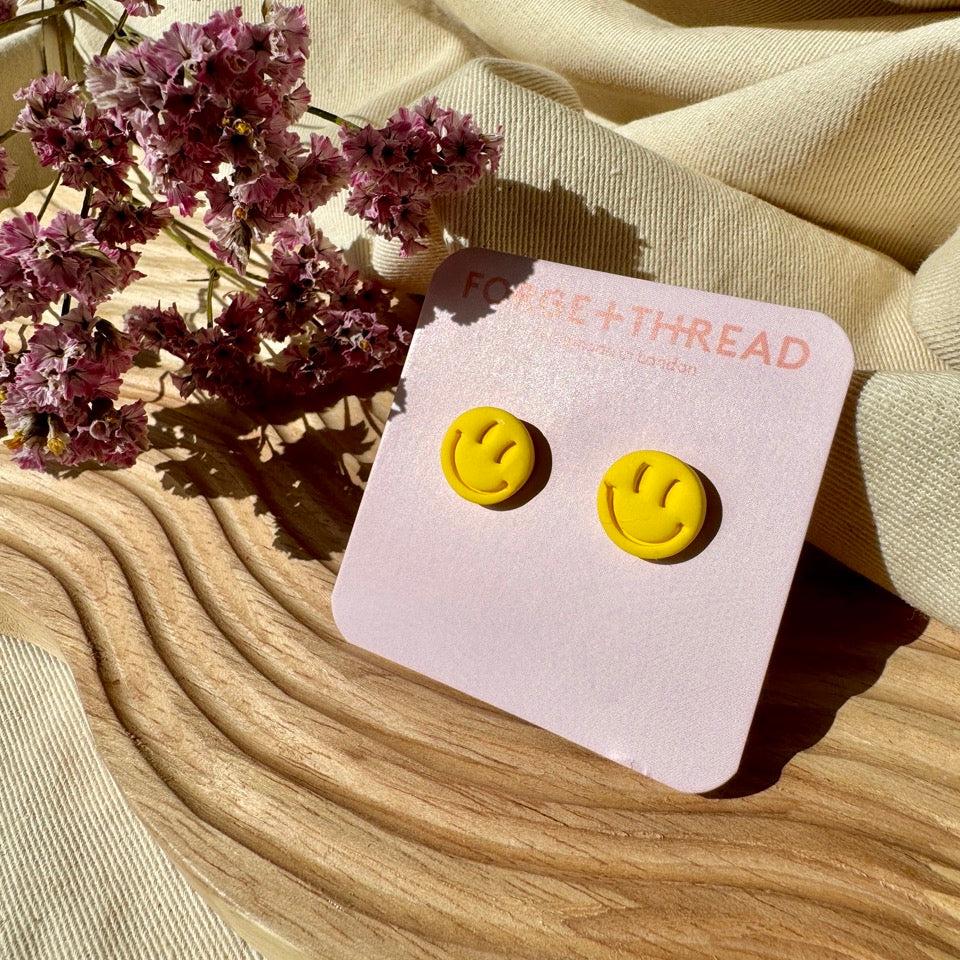 Smiley yellow stud Earrings | Forge + Thread