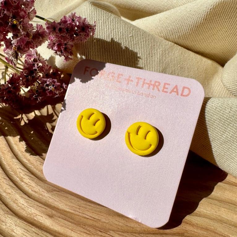 Smiley yellow stud Earrings | Forge + Thread