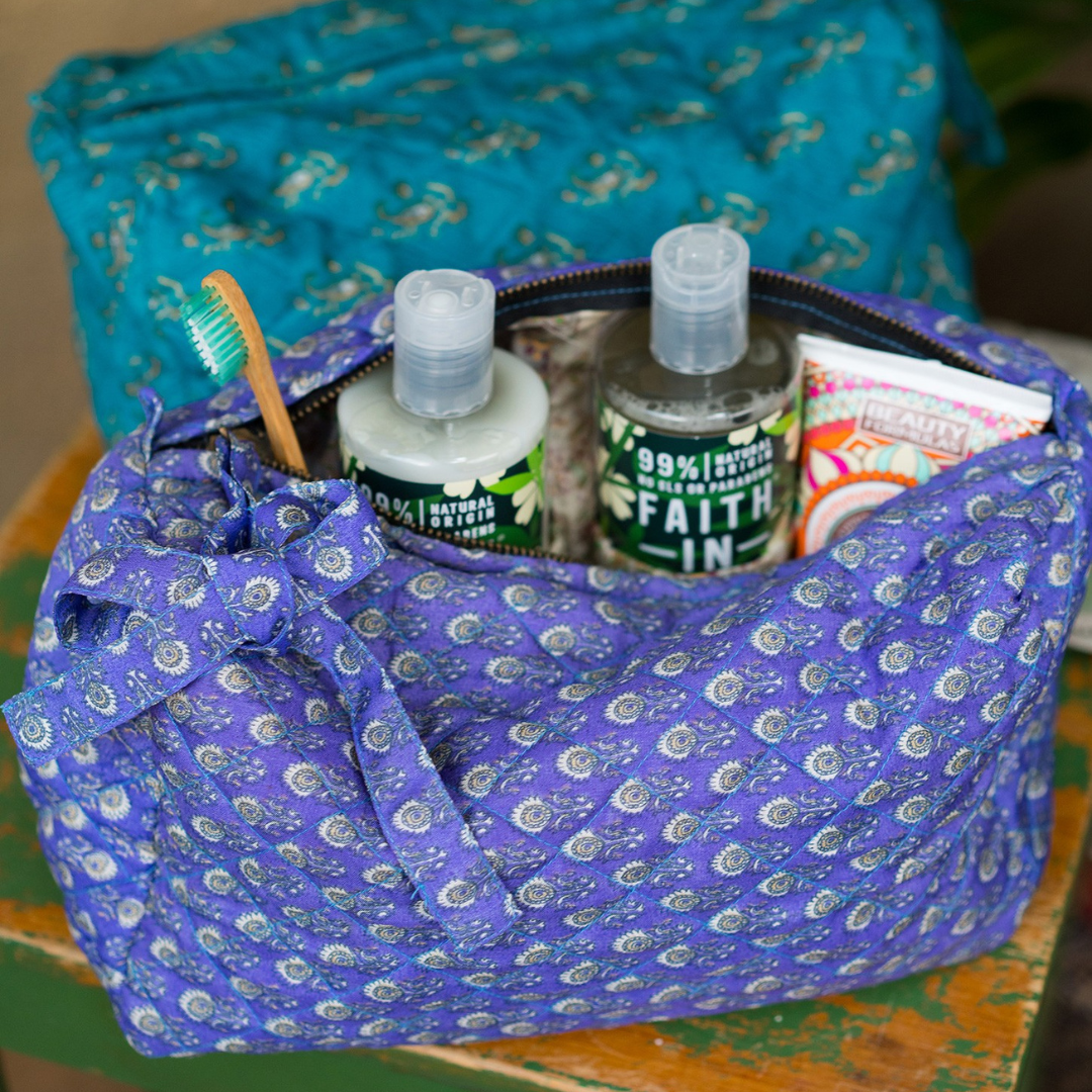 Recycled Sari Zip Wash Bag | Namaste