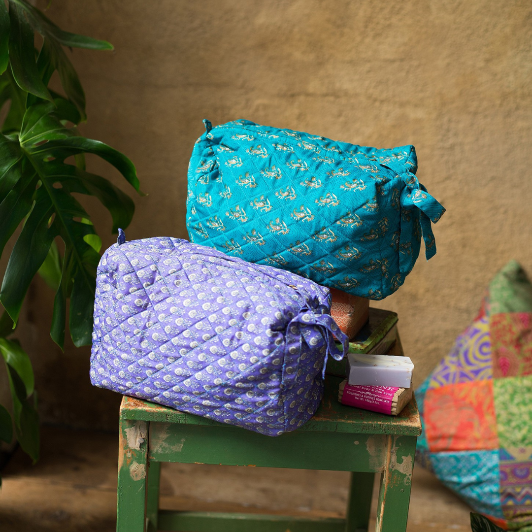 Recycled Sari Zip Wash Bag | Namaste