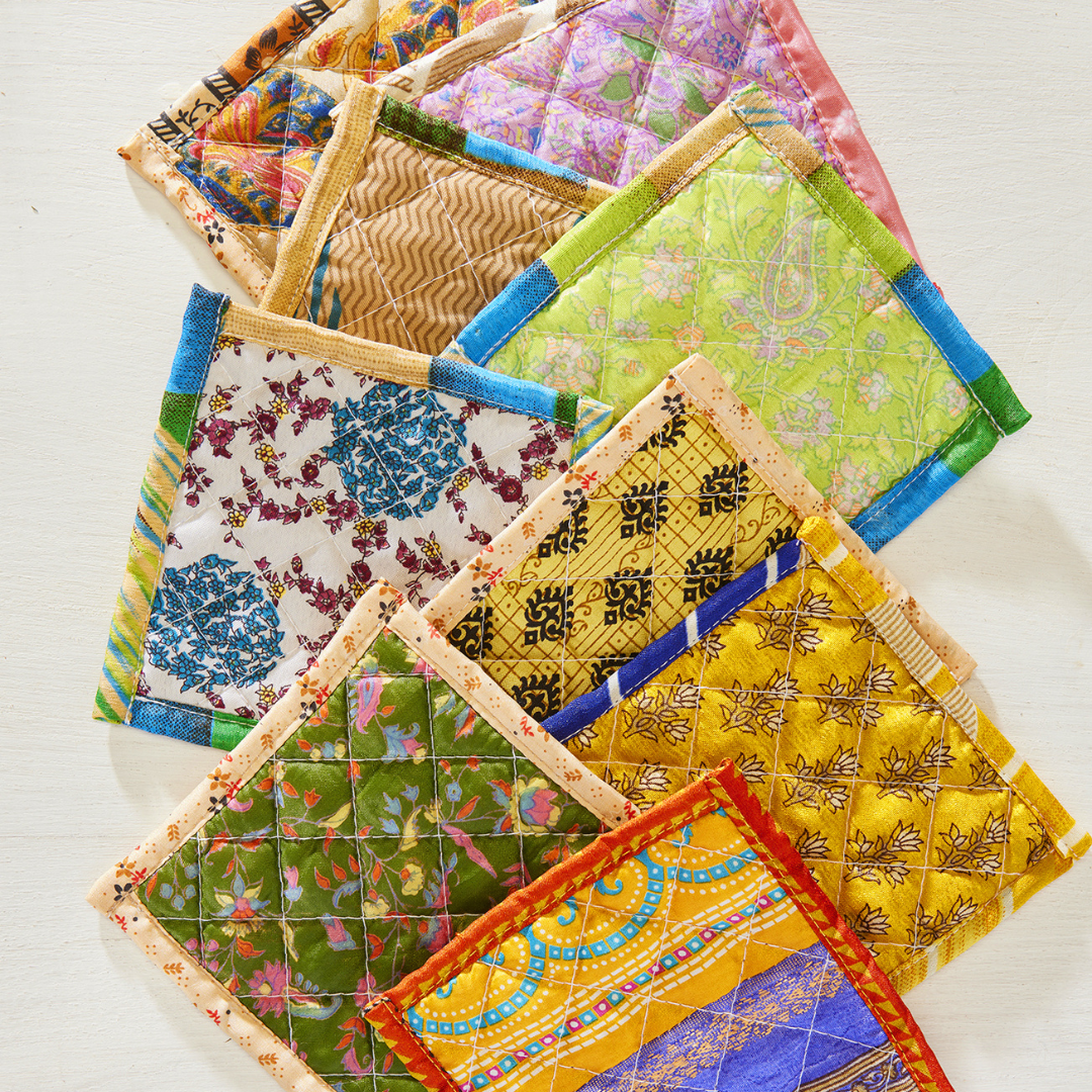 Recycled Sari Quilted Coaster | Namaste