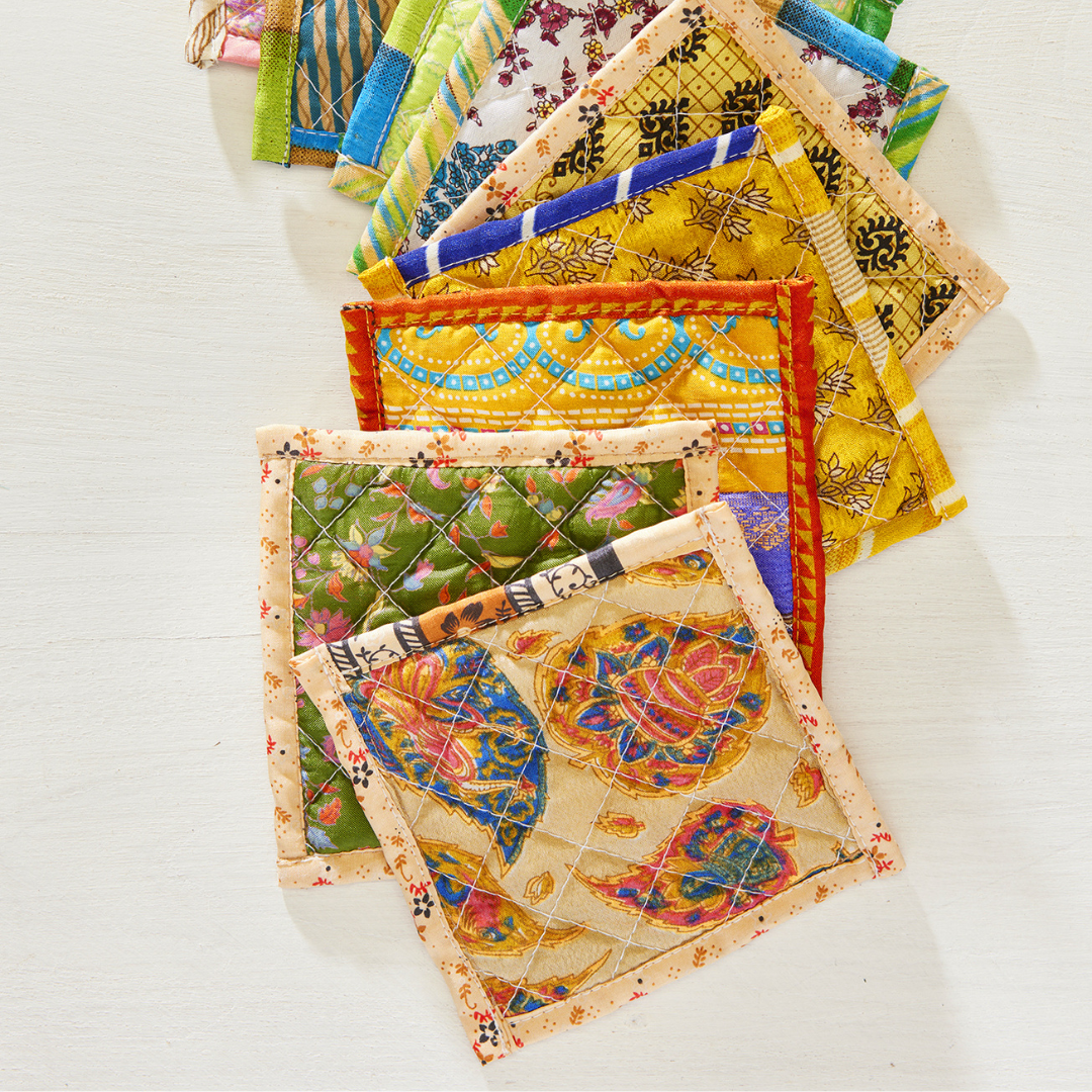 Recycled Sari Quilted Coaster | Namaste