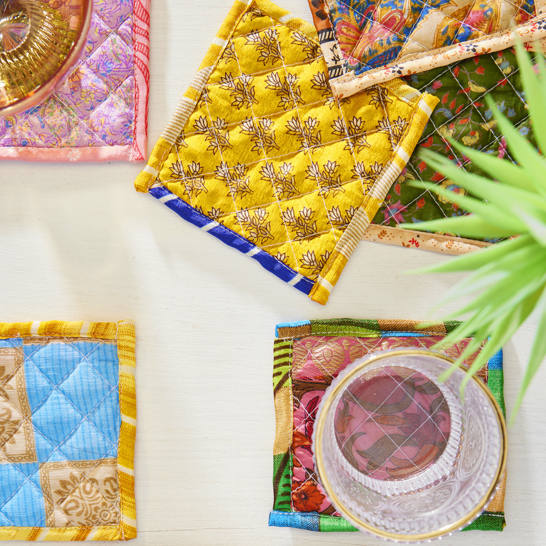 Recycled Sari Quilted Coaster | Namaste