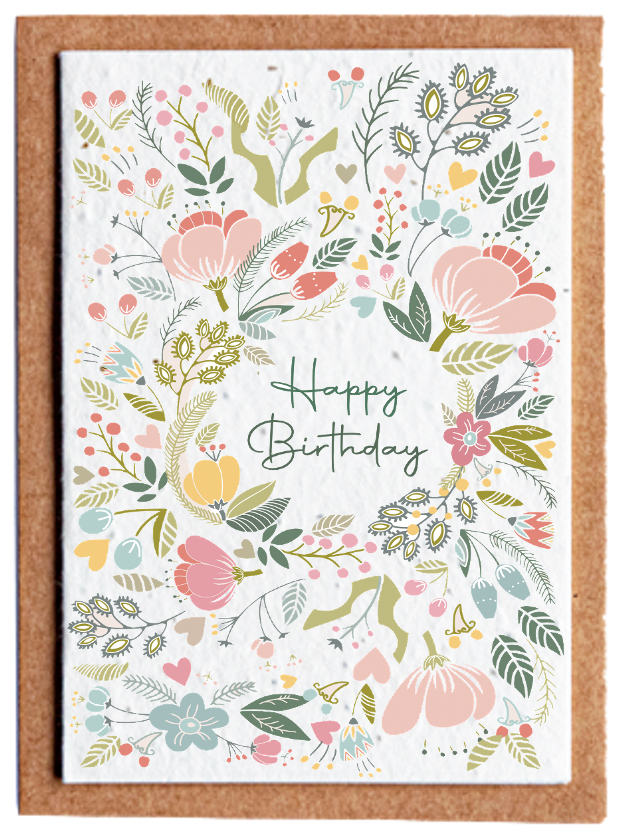 Birthday Flowers Recycled Plantable Seed Greetings Card- 5 pack