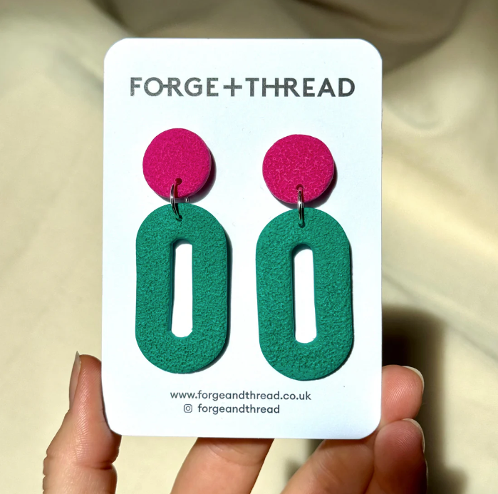 Green Textured Oval drop Earrings | Forge + Thread