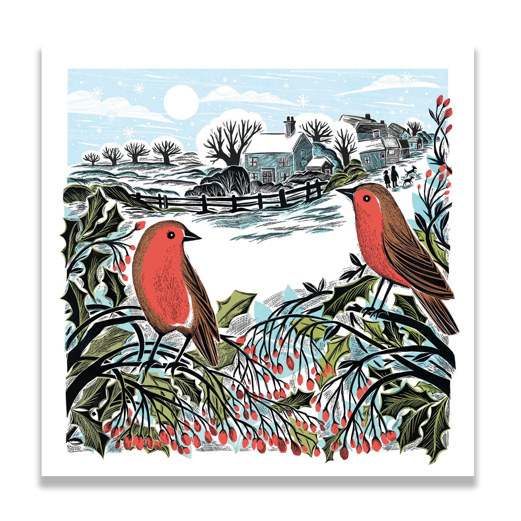 Countryside Robins | Bilingual Pack of 10 charity Christmas cards with envelopes