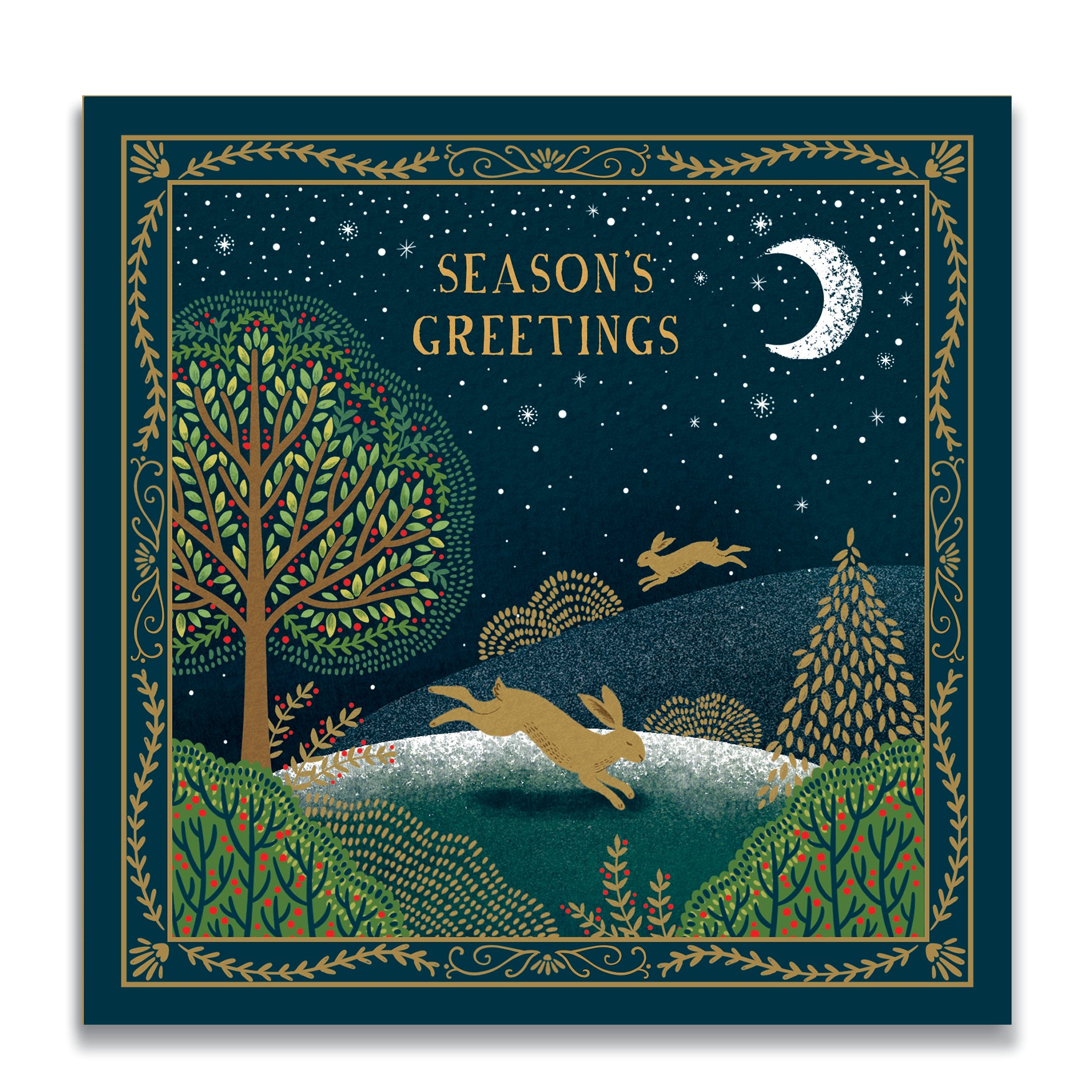 Leaping Hares | Pack of 10 charity Christmas cards with envelopes