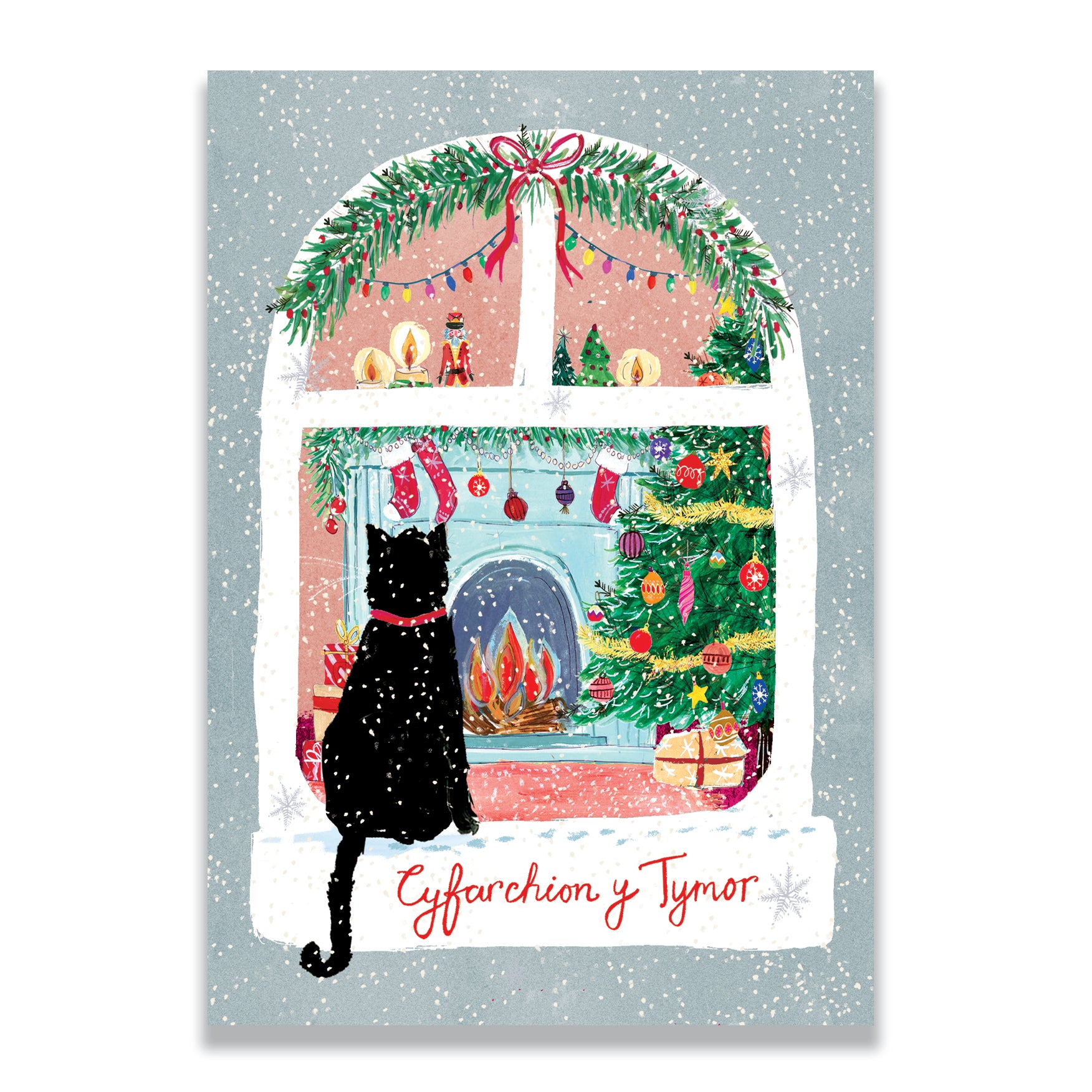 Welsh Cat by the Window | Bilingual Pack of 10 charity Christmas cards with envelopes