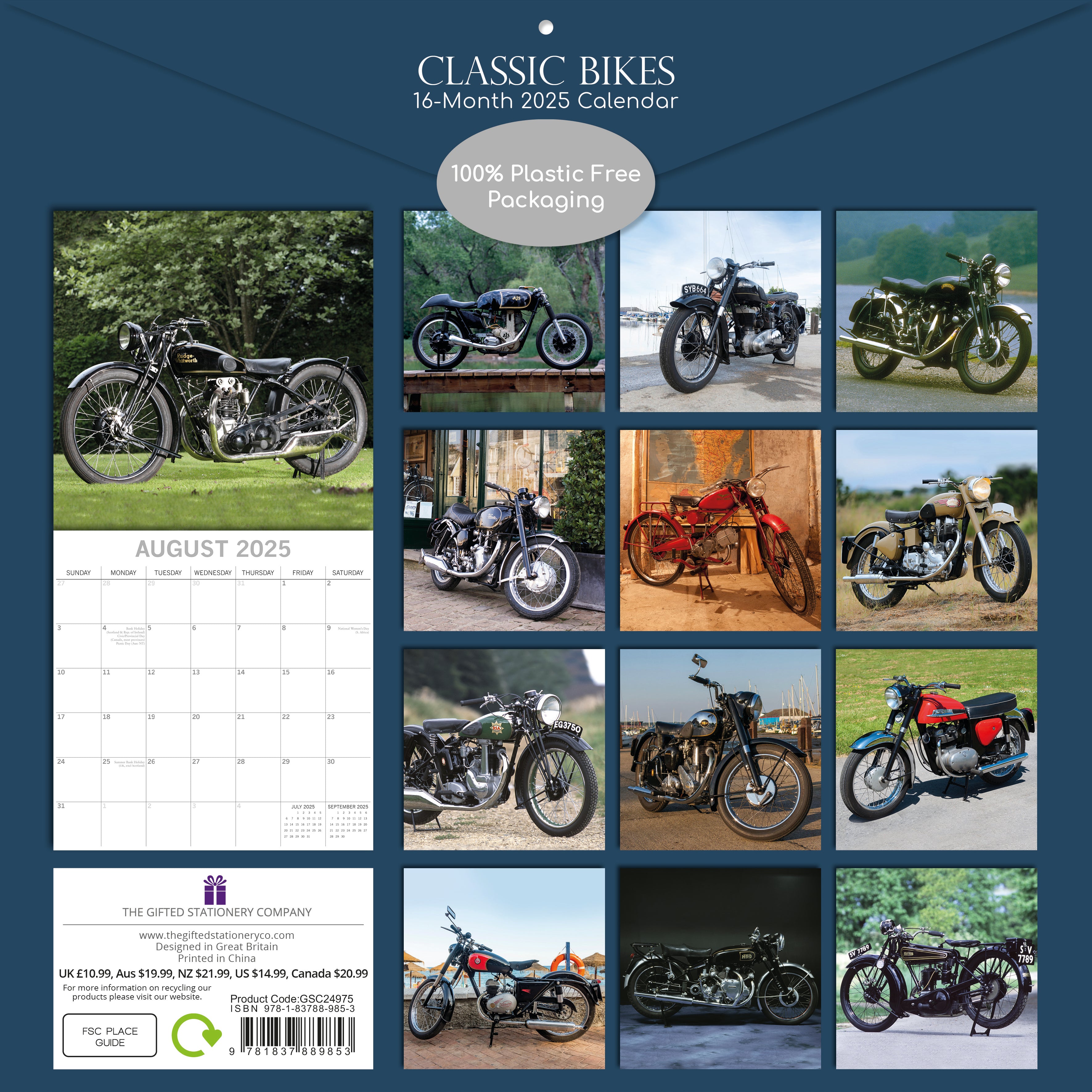 Classic bikes 2025 square wall calendar