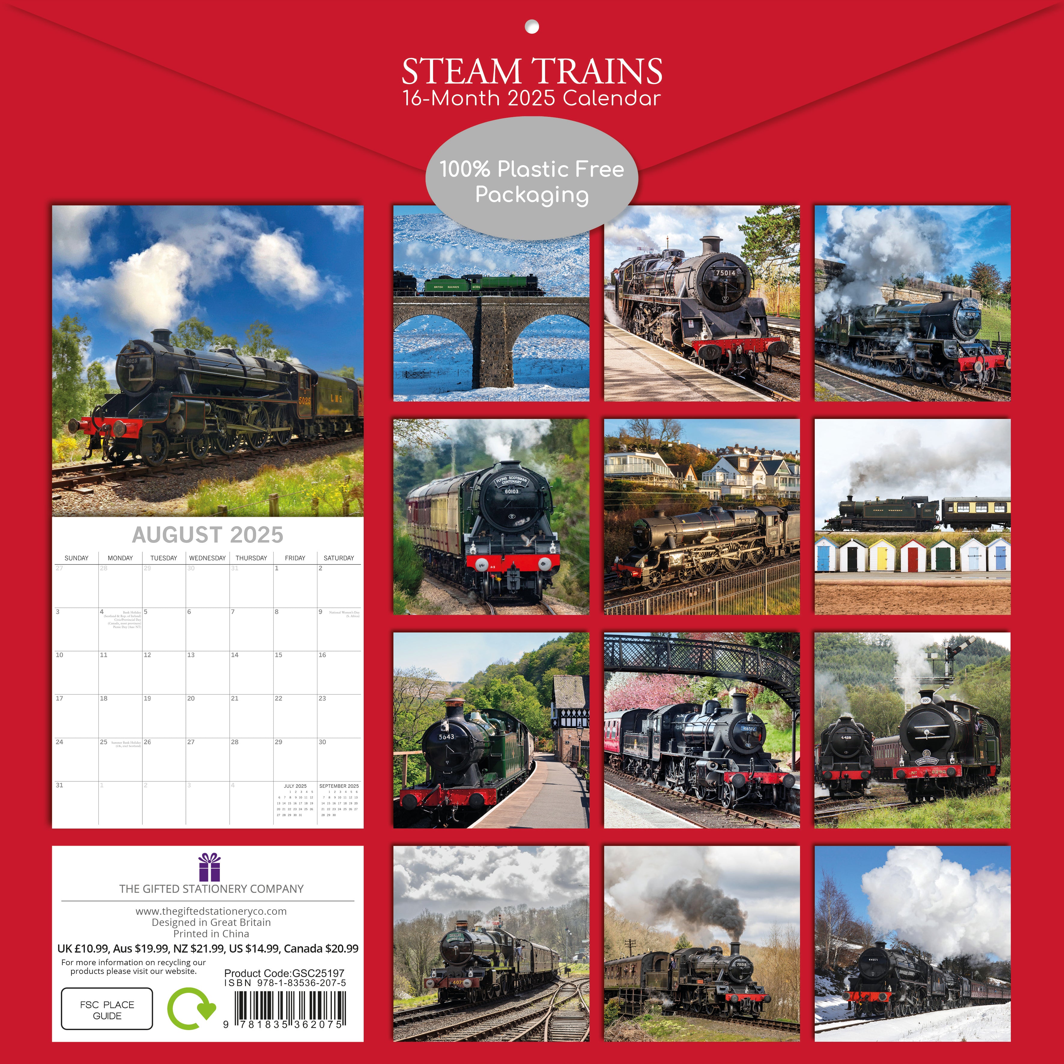 Steam trains 2025 square wall calendar