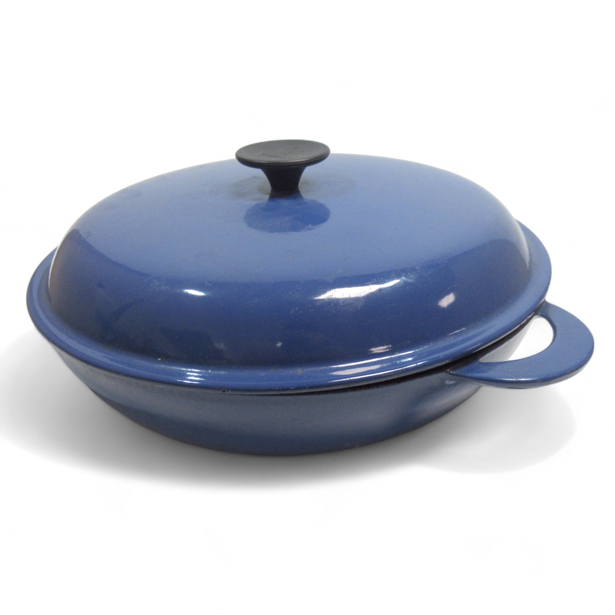 Front image of Le Creuset #30 Cast Iron Braiser Pan Lidded Blue France