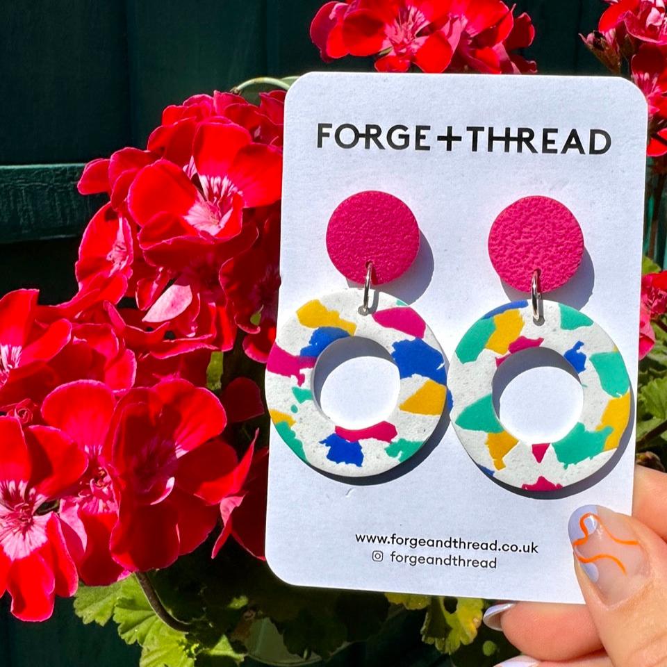 Pink Terrazzo Circle Earrings | Forge + Thread