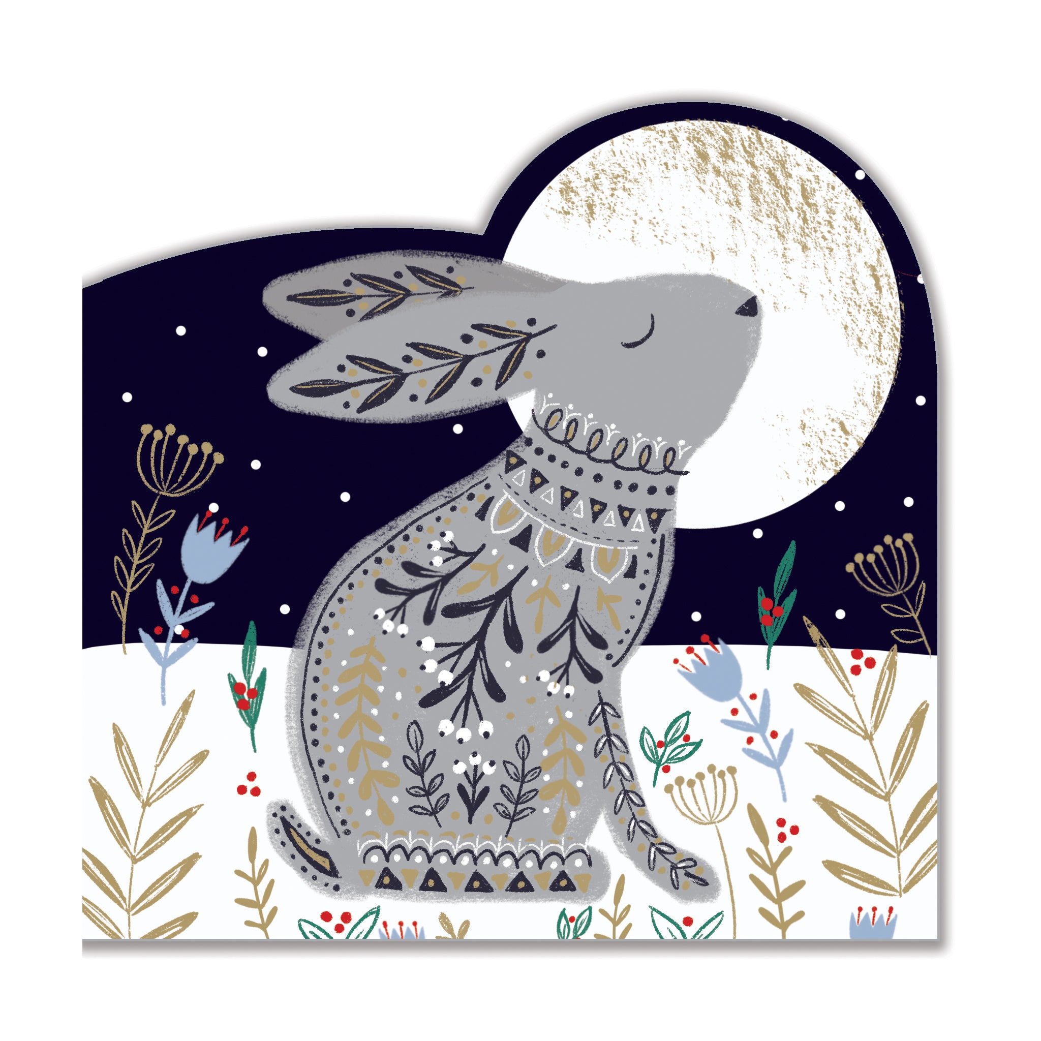 Botanical moonlit hare - pack of 10 charity Christmas cards with envelopes