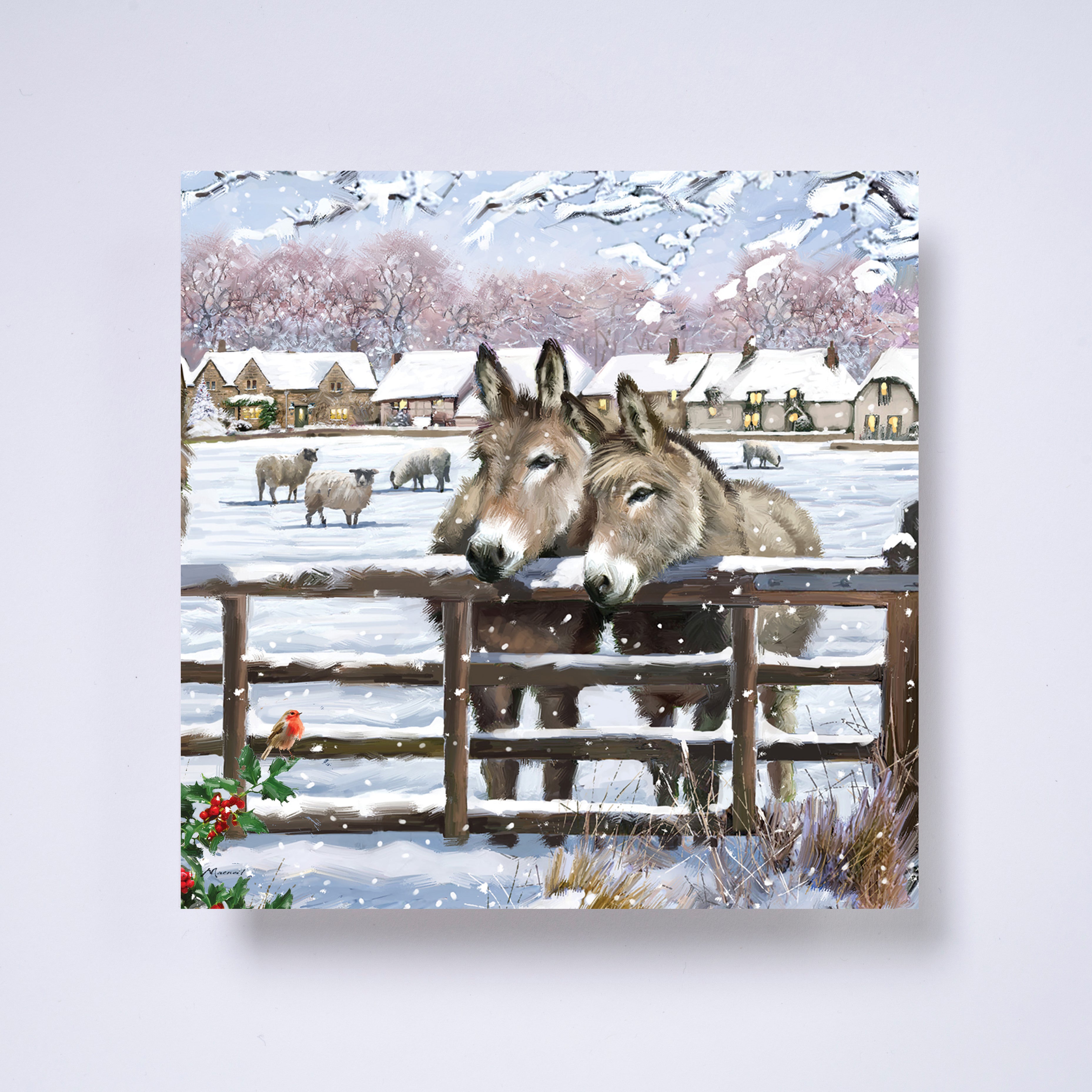 Donkeys and sheep - pack of 10 charity Christmas cards with envelopes