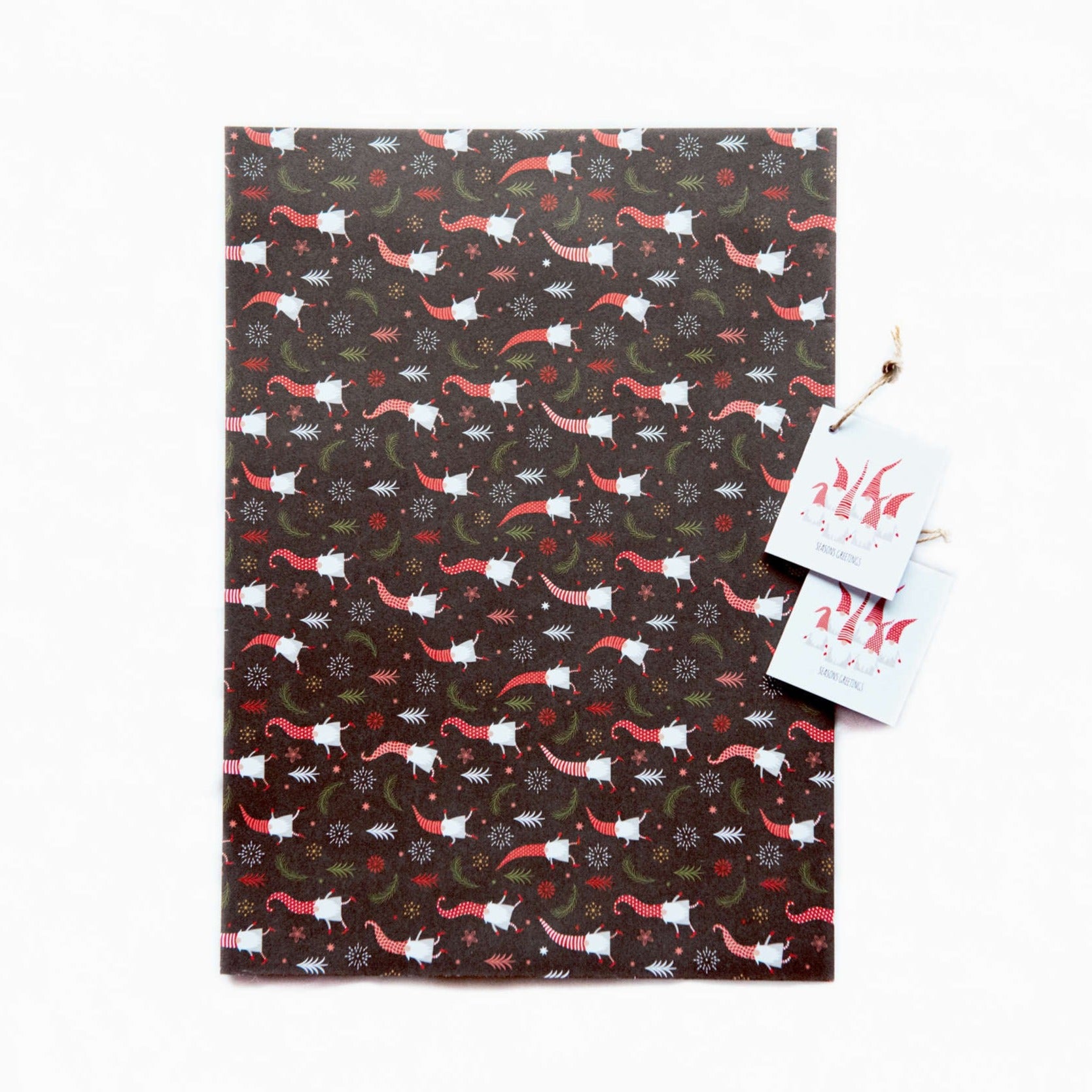 Santa Gnomes Recycled Christmas Wrapping Paper With Matching Gift Tags