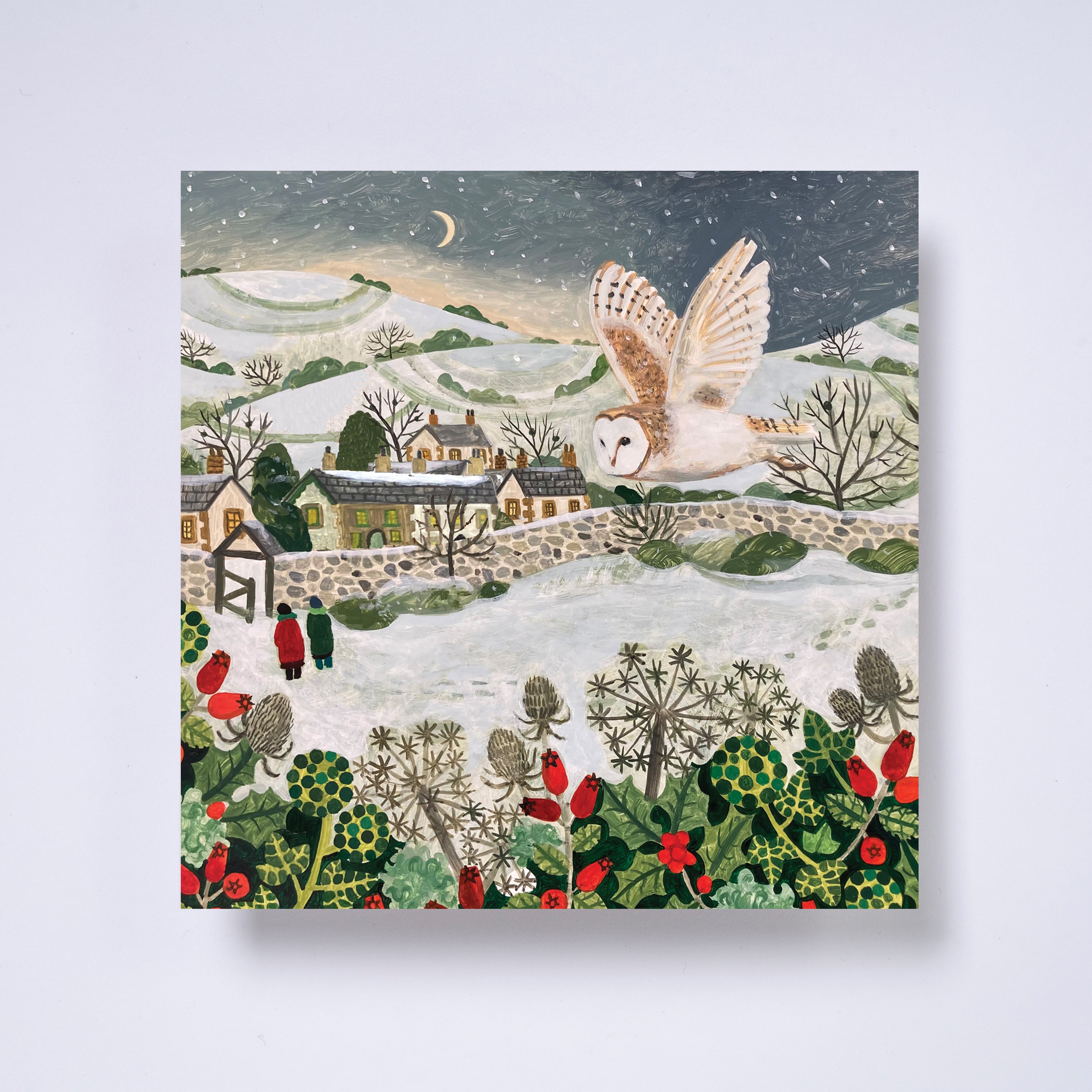 Owl and fields - pack of 10 charity Christmas cards with envelopes
