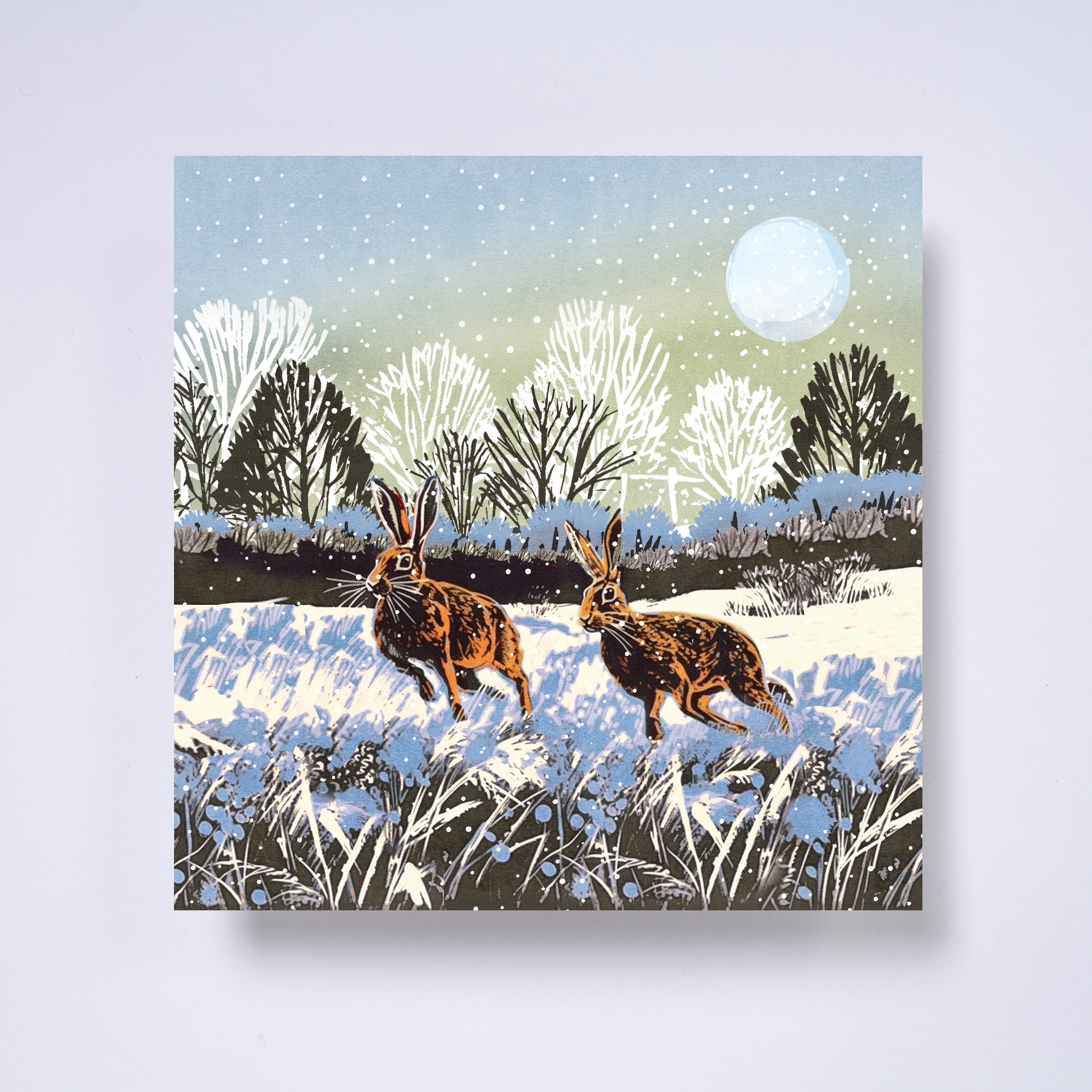 A pair of hares - pack of 10 charity Christmas cards with envelopes