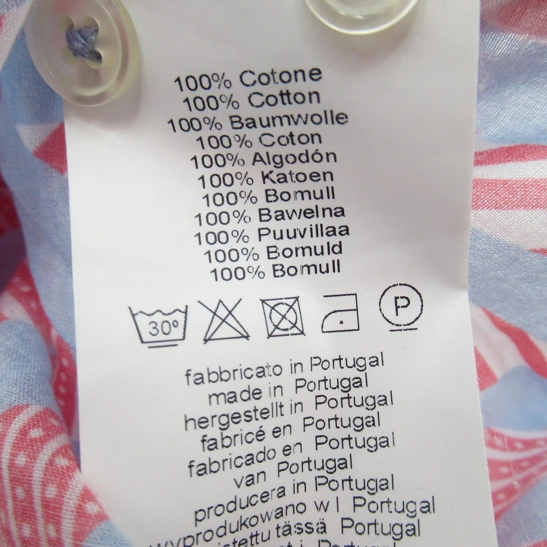 care label image for 0039 Italy Blouse Shirt Blue Red Tropic Botanical Pattern Medium | Pre-loved