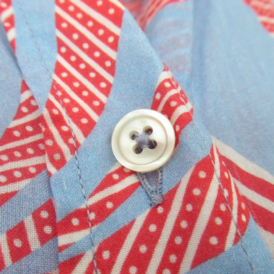 close up image for 0039 Italy Blouse Shirt Blue Red Tropic Botanical Pattern Medium | Pre-loved