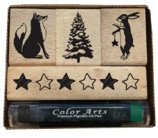 Woodland set of 4 stamps with ink pen