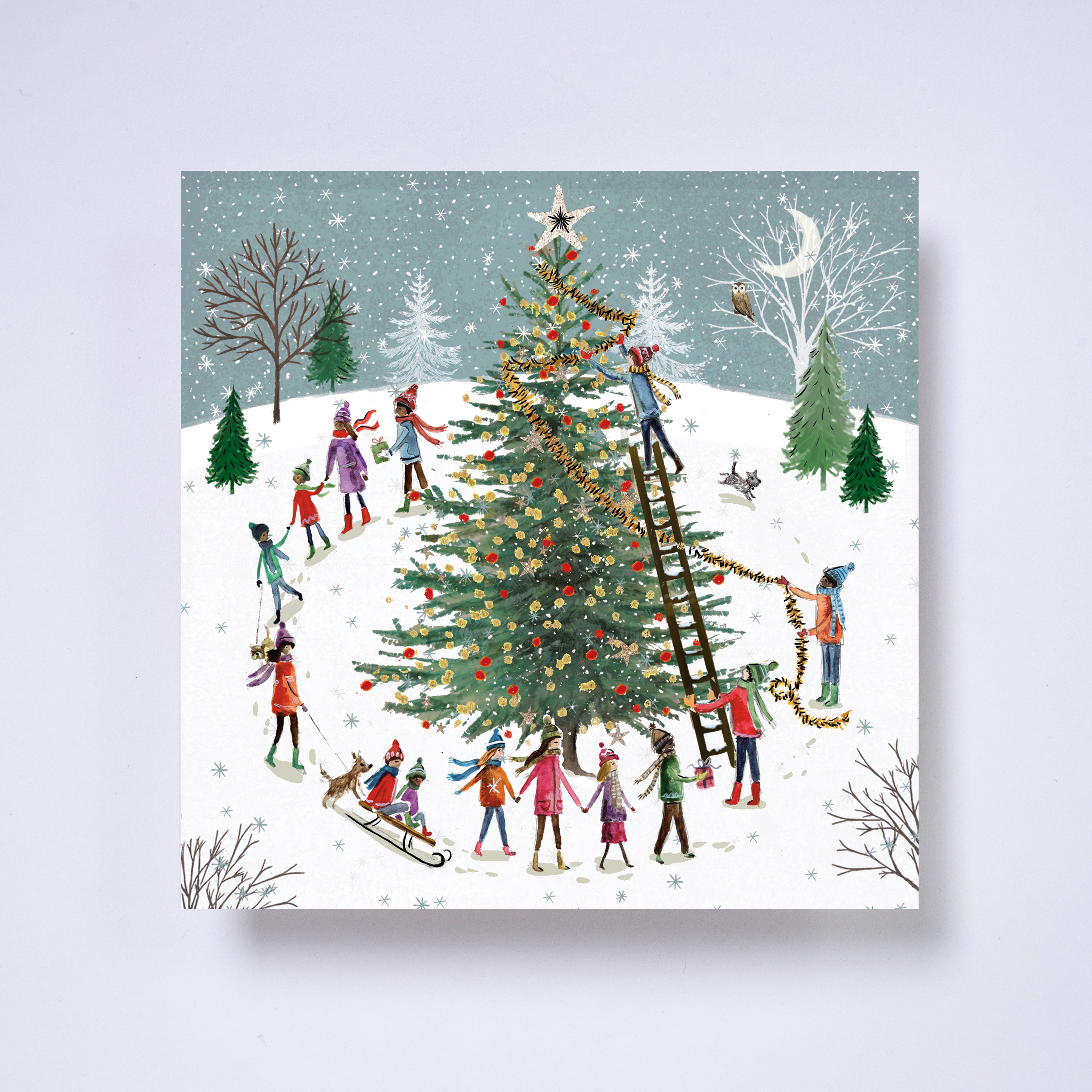 Around the tree - pack of 10 charity Christmas cards with envelopes