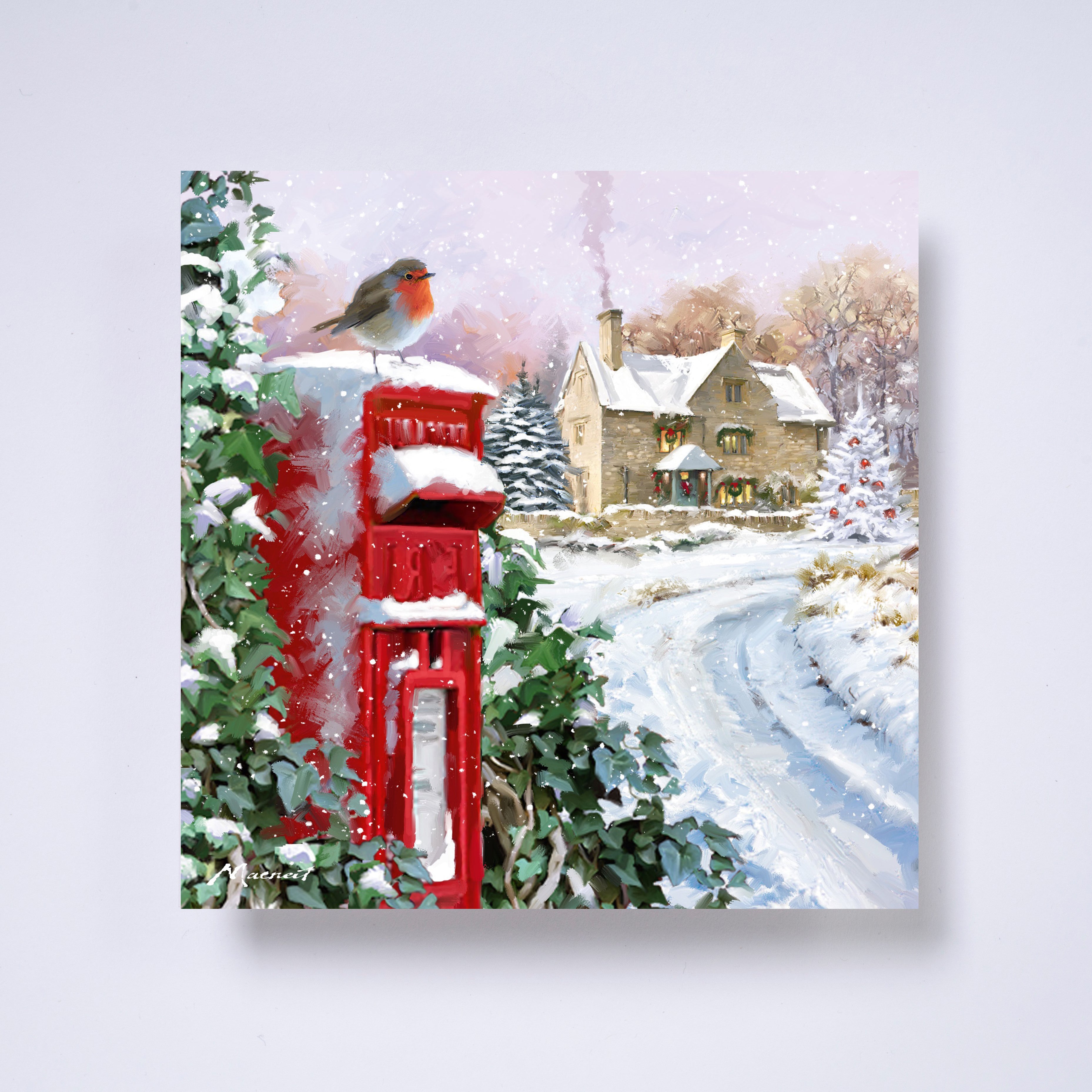 Village postbox - pack of 10 charity Christmas cards with envelopes