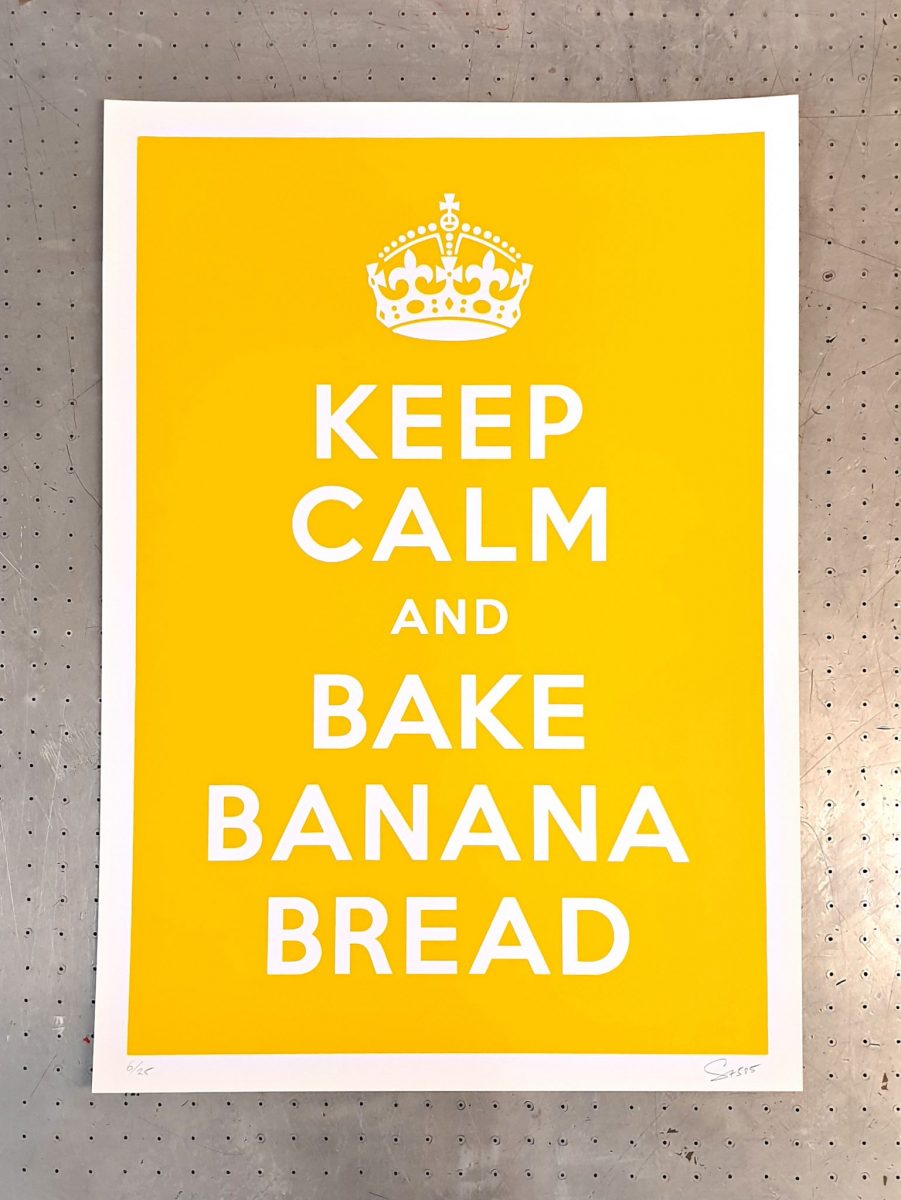 Keep calm and bake banana bread, A2 screen print