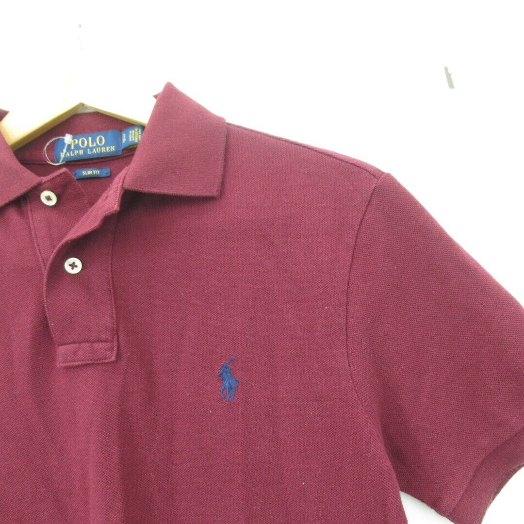 Polo Ralph Lauren Top T Shirt Mens Small Burgundy Designer Collared Slim Fit