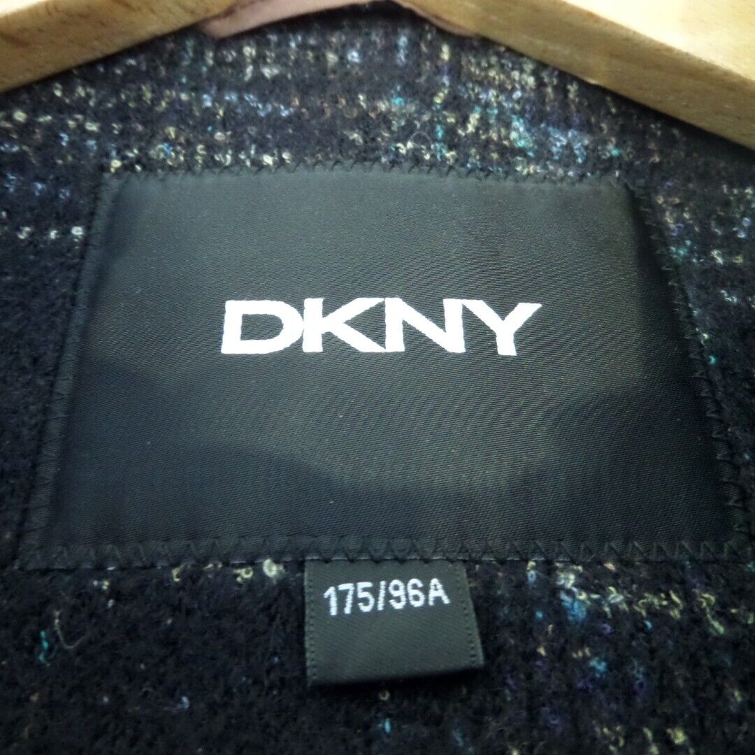 DKNY Overcoat 44in Bust Wool Blend Winter Women Black Multicoloured Pattern