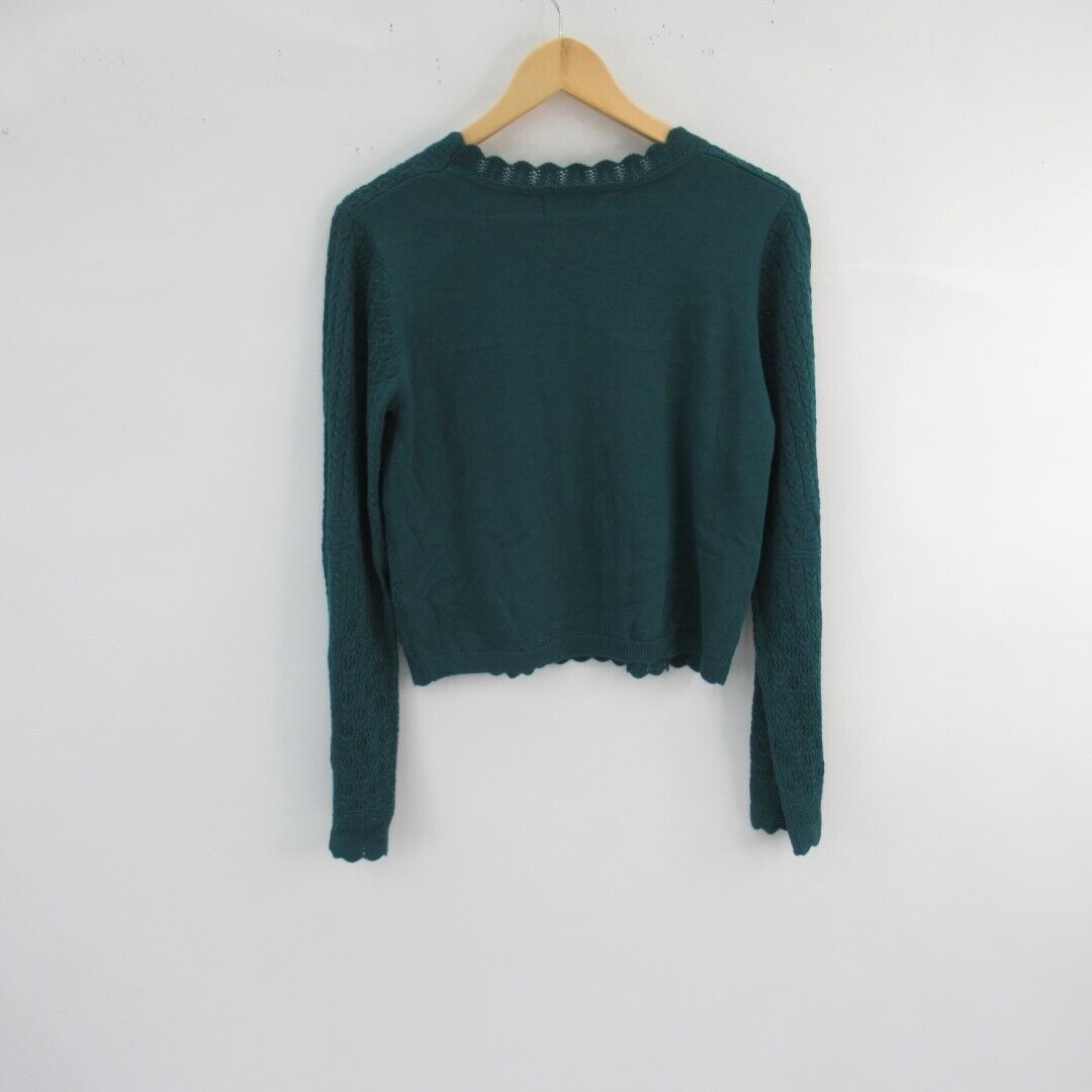 Oasis Jumper UK Medium Cotton Blend Teal Green Top Knit Stitch Detail With Tags