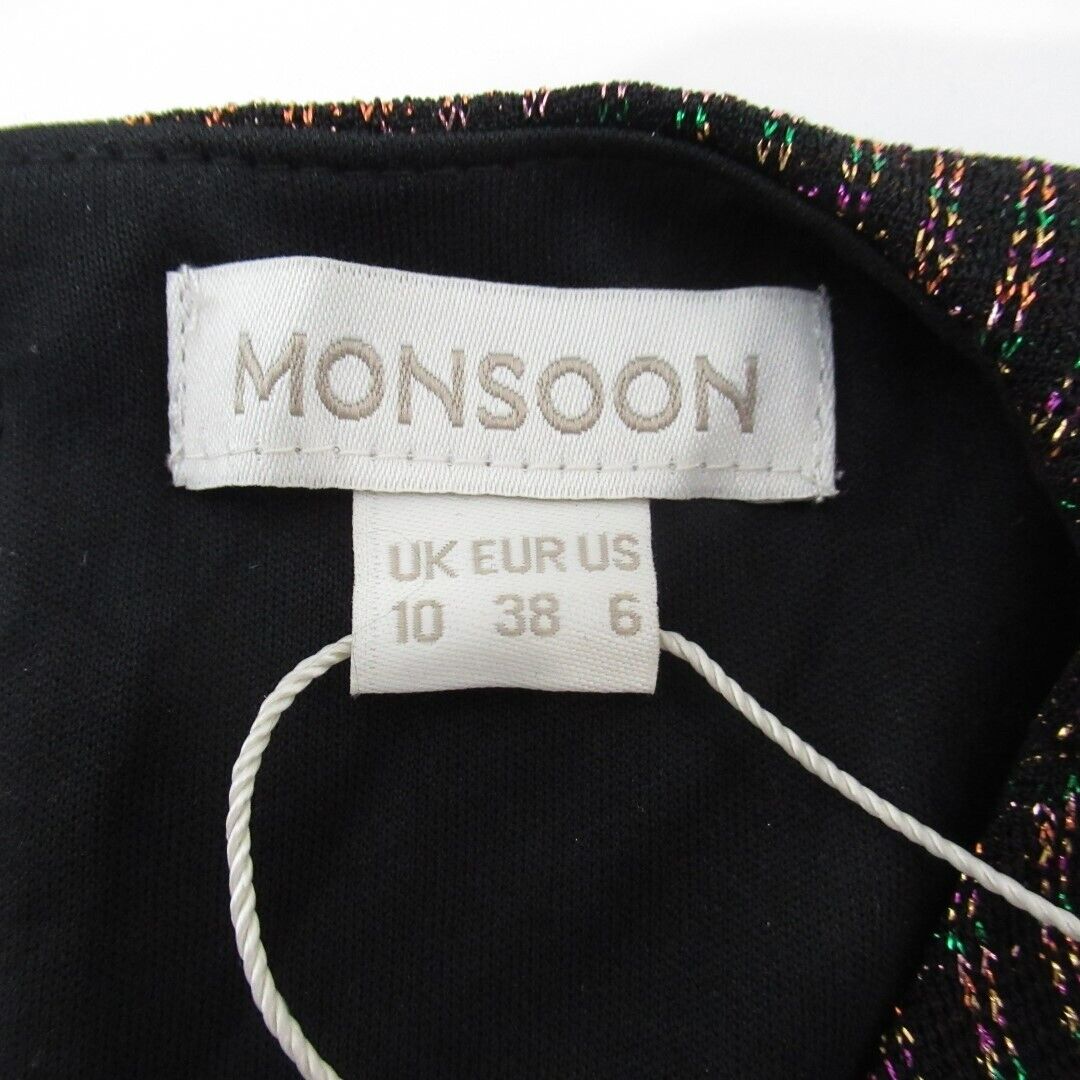 Monsoon Dress UK 10 Felicity Flare Fit Black Knee Length Sparkle Stretch