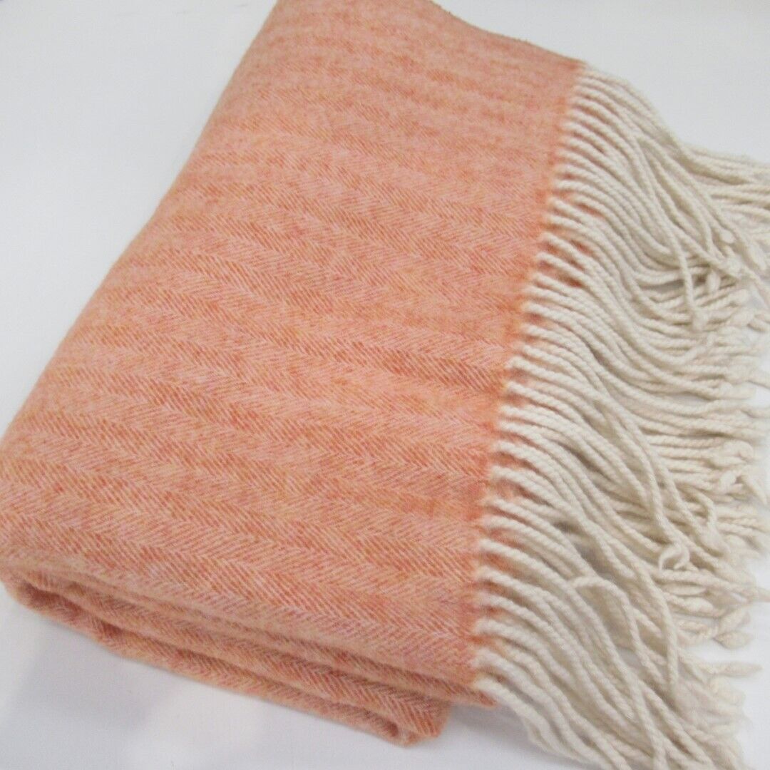 Mantas De Grazalema 100% Wool Throw Blanket Orange 29" x 76" Frill Tassel Spain