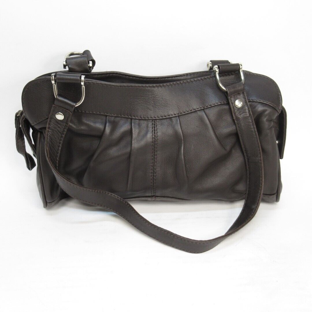 Laura Ashley Medium Shoulder Bag Handbag Brown Leather Soft Zip Pockets
